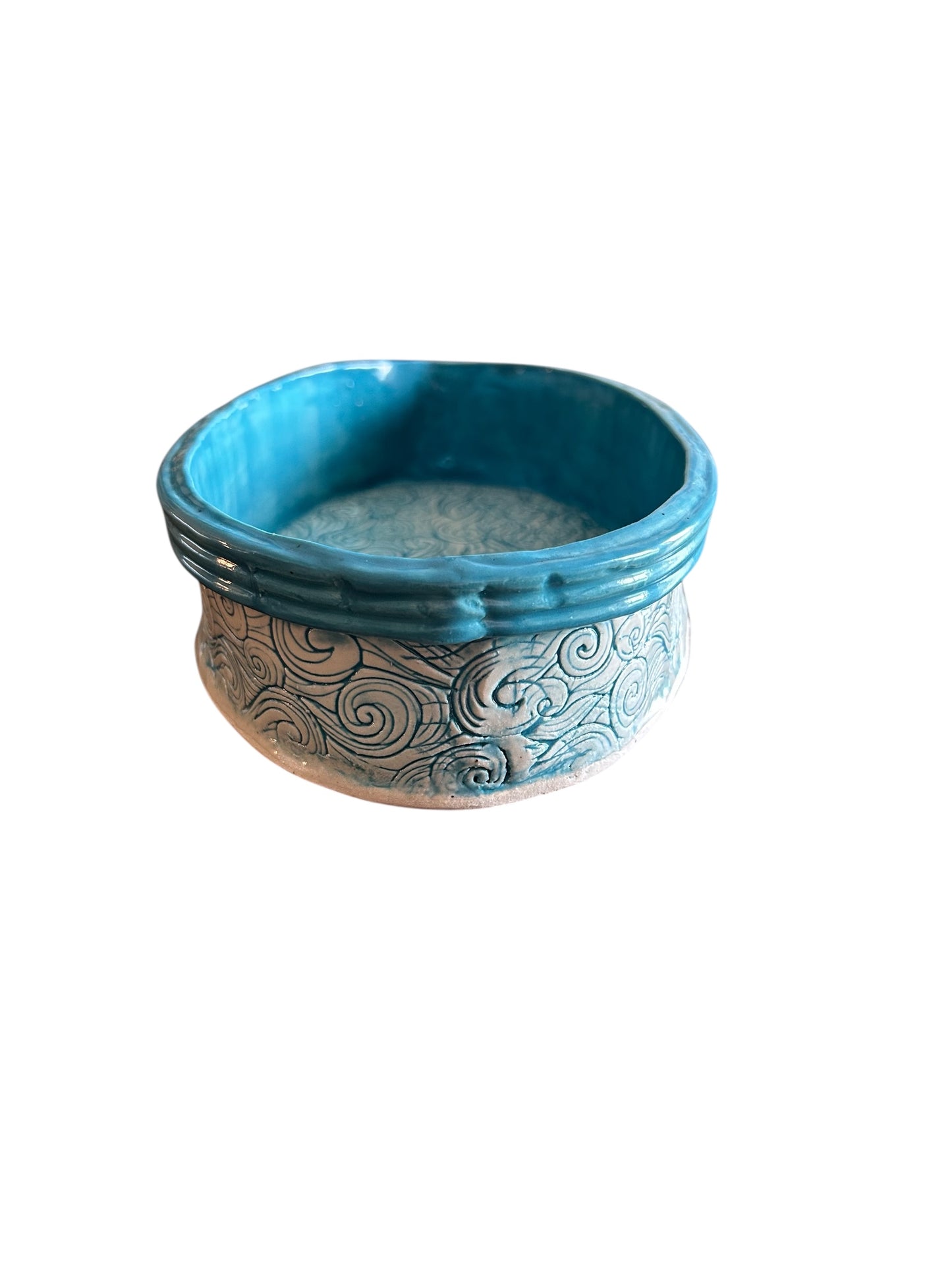 Oval Extruded Casserole #2 with Textured Waves Designs in Turquoise Green