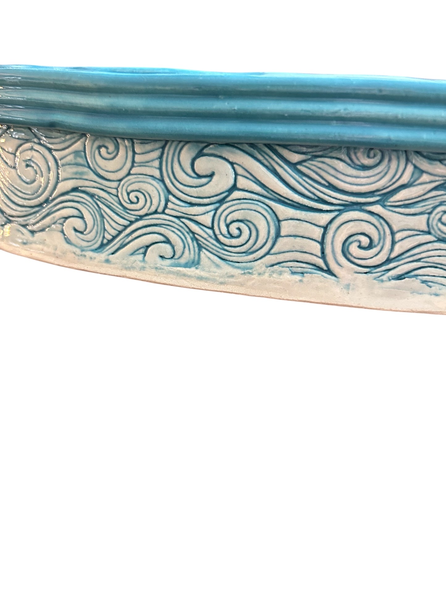 Oval Extruded Casserole #2 with Textured Waves Designs in Turquoise Green