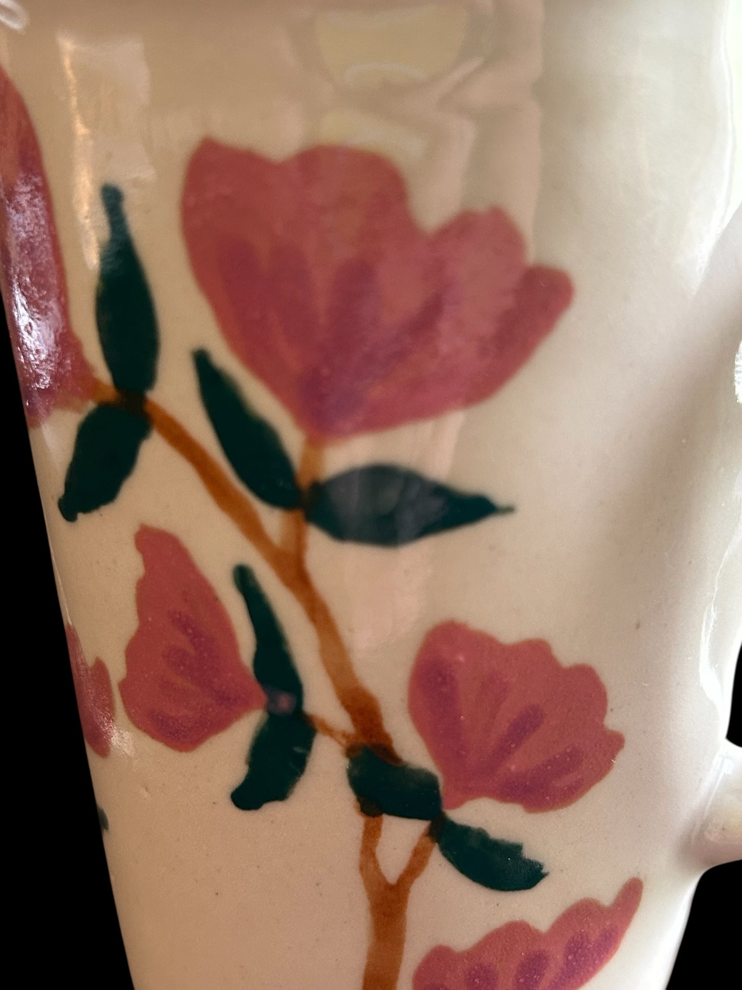 Travel Mug #1 with Handpainted Cardinal and Stylized Flowers