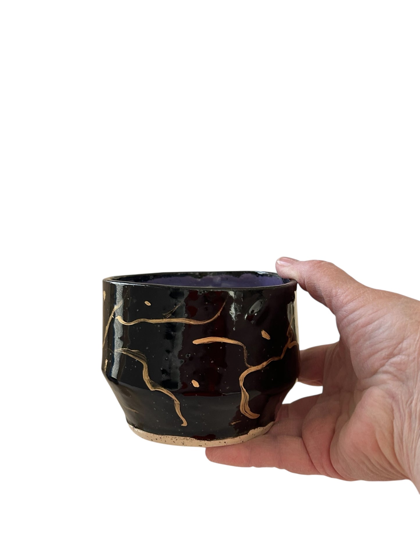 Handbuilt Chawans Japanese Tea Bowls #1 and #2 with Chasen Whisk Holders in Colorblocked and 14K Gold Veining