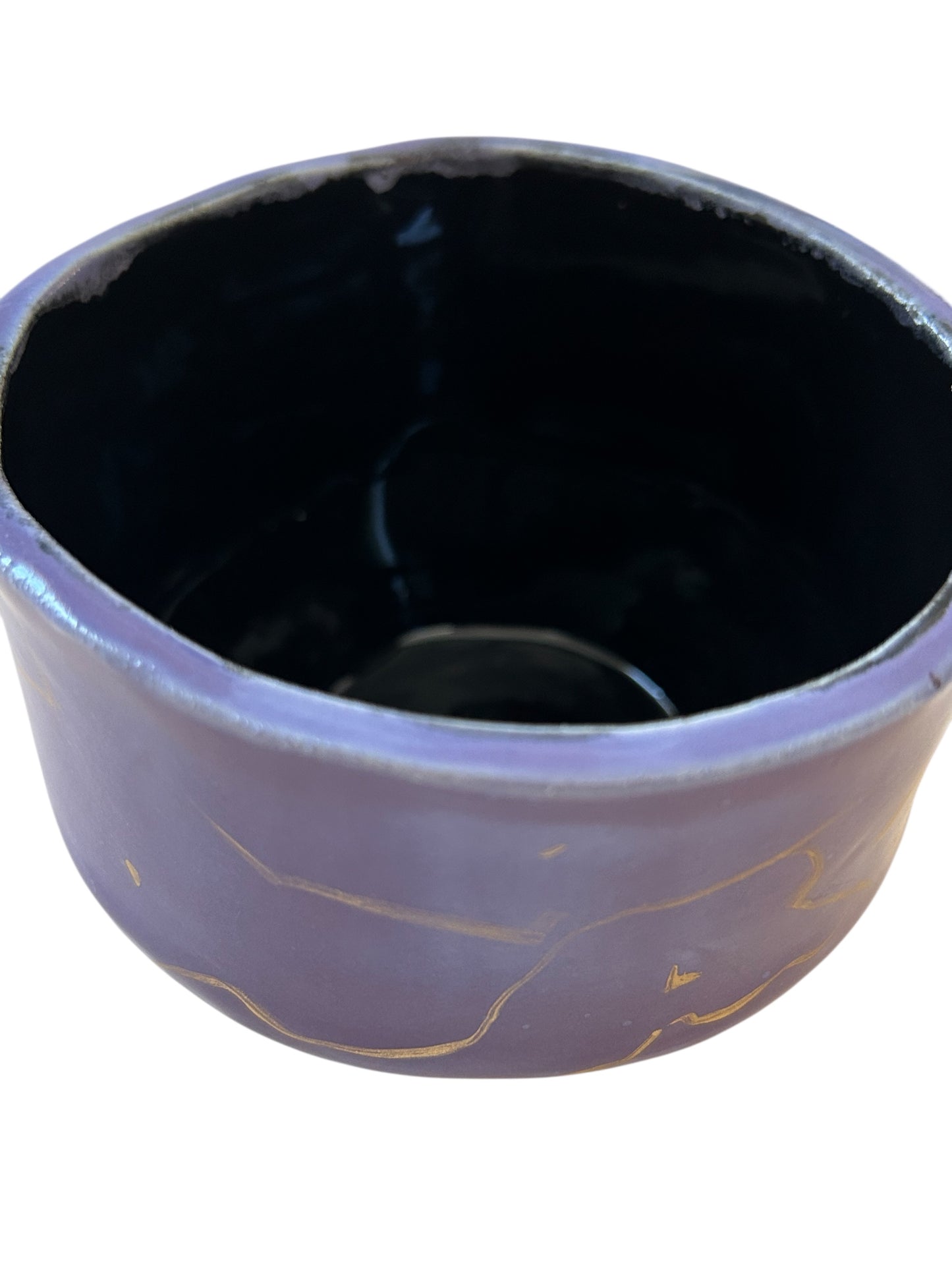 Handbuilt Chawans Japanese Tea Bowls #1 and #2 with Chasen Whisk Holders in Colorblocked and 14K Gold Veining
