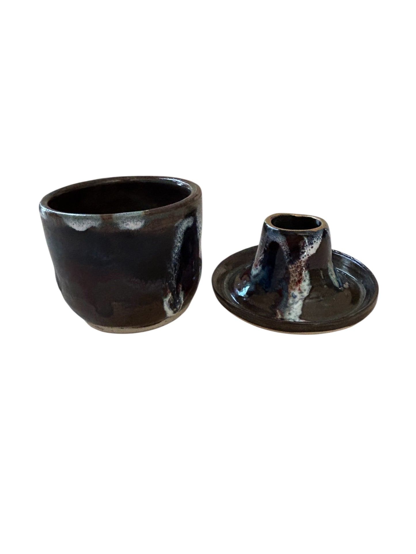 Traditional Japanese Chawan Tea Bowl and Chasen Whisk Holder Set #3 with 14K Gold Accents