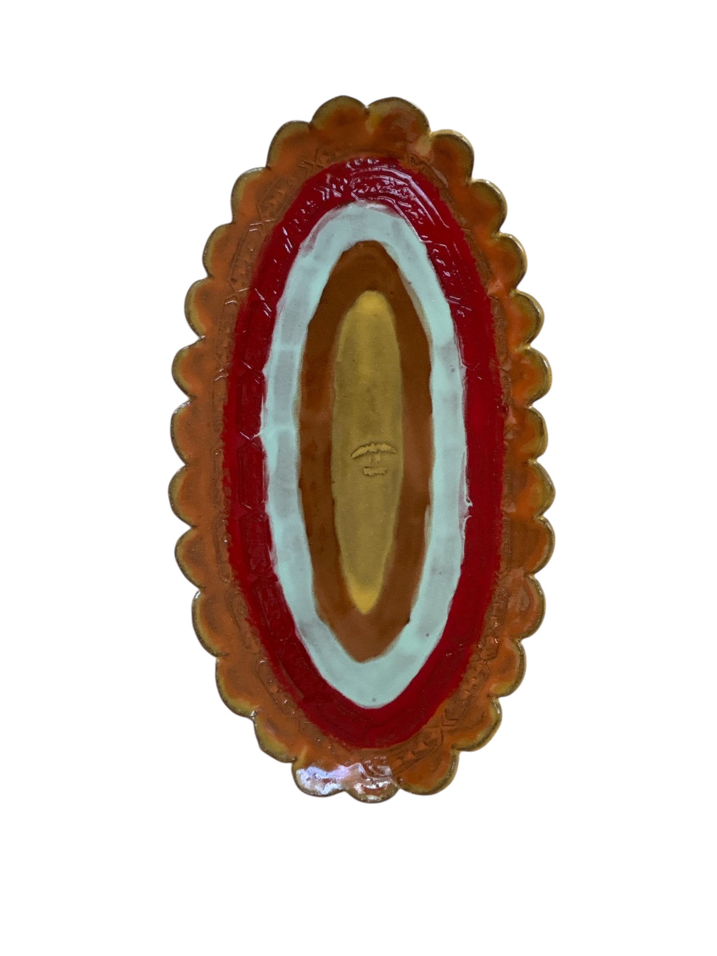 Small Handbuilt Textured Nachos Platter #33 with Scalloped Rim with Festive Southwestern Designs in Bold Colors