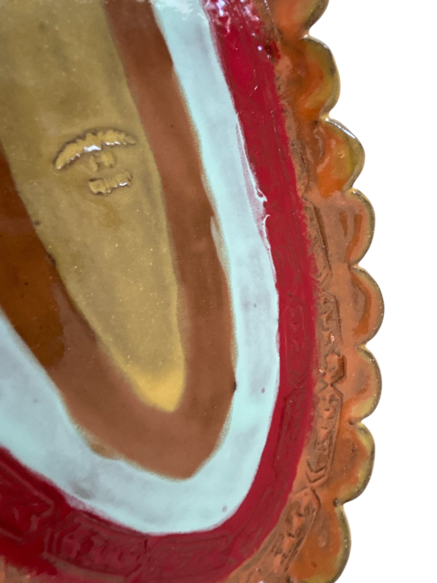 Small Handbuilt Textured Nachos Platter #33 with Scalloped Rim with Festive Southwestern Designs in Bold Colors
