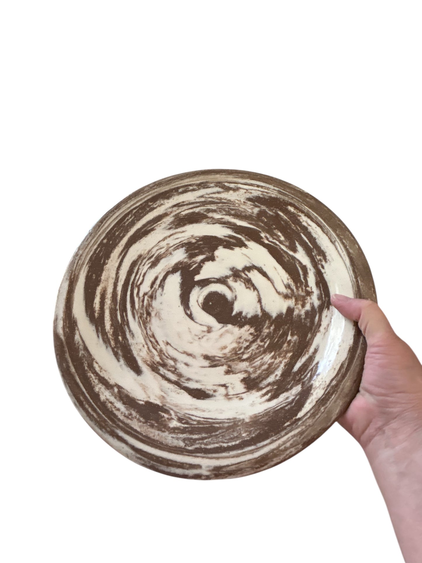 Large Marbled Platter #30 in Chocolate Brown and Bright White Stoneware