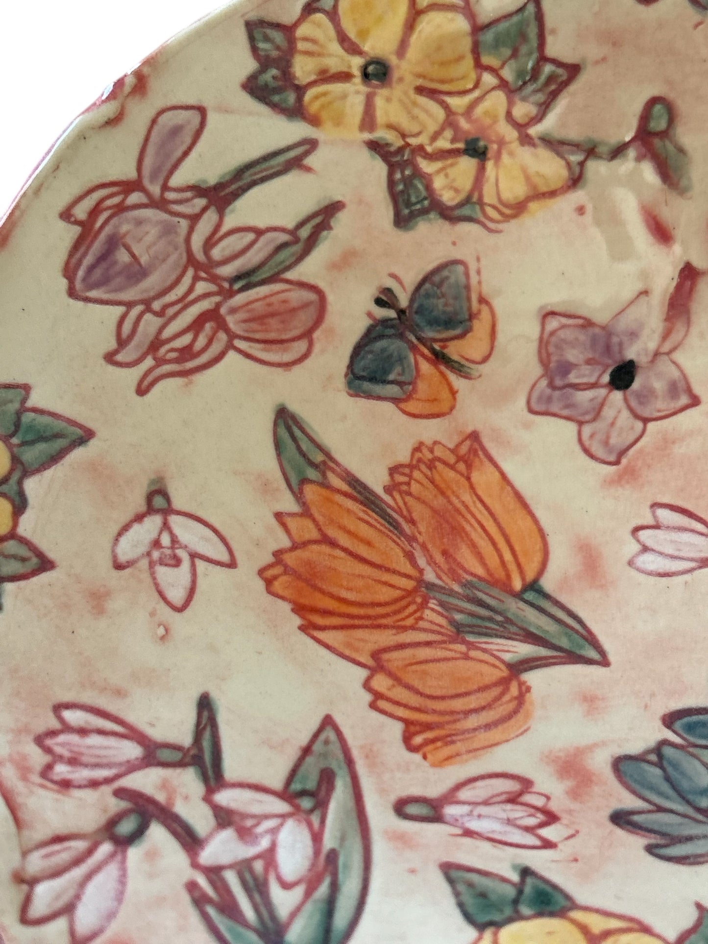 Medium Handpainted Origami Bowl # 59 with Spring Flowers in Fairy Rose Pink and Creamy White