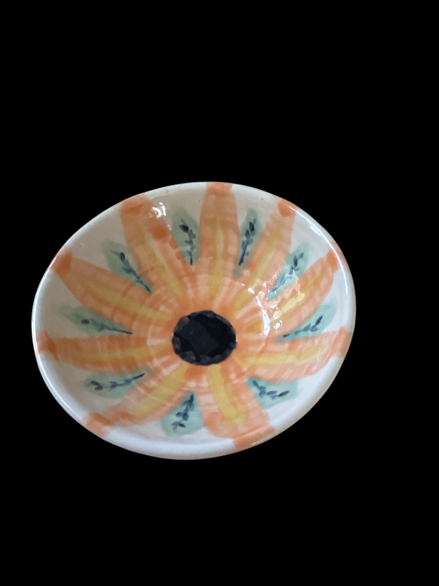 Handpainted General-Purpose Bowl with #23 with Stylized Sunflower in Bright Colors