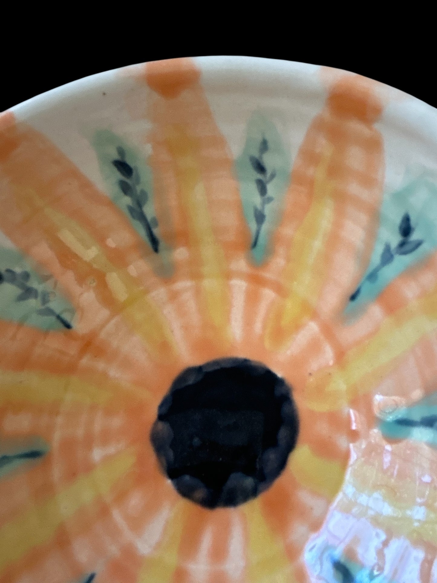 Handpainted General-Purpose Bowl with #23 with Stylized Sunflower in Bright Colors