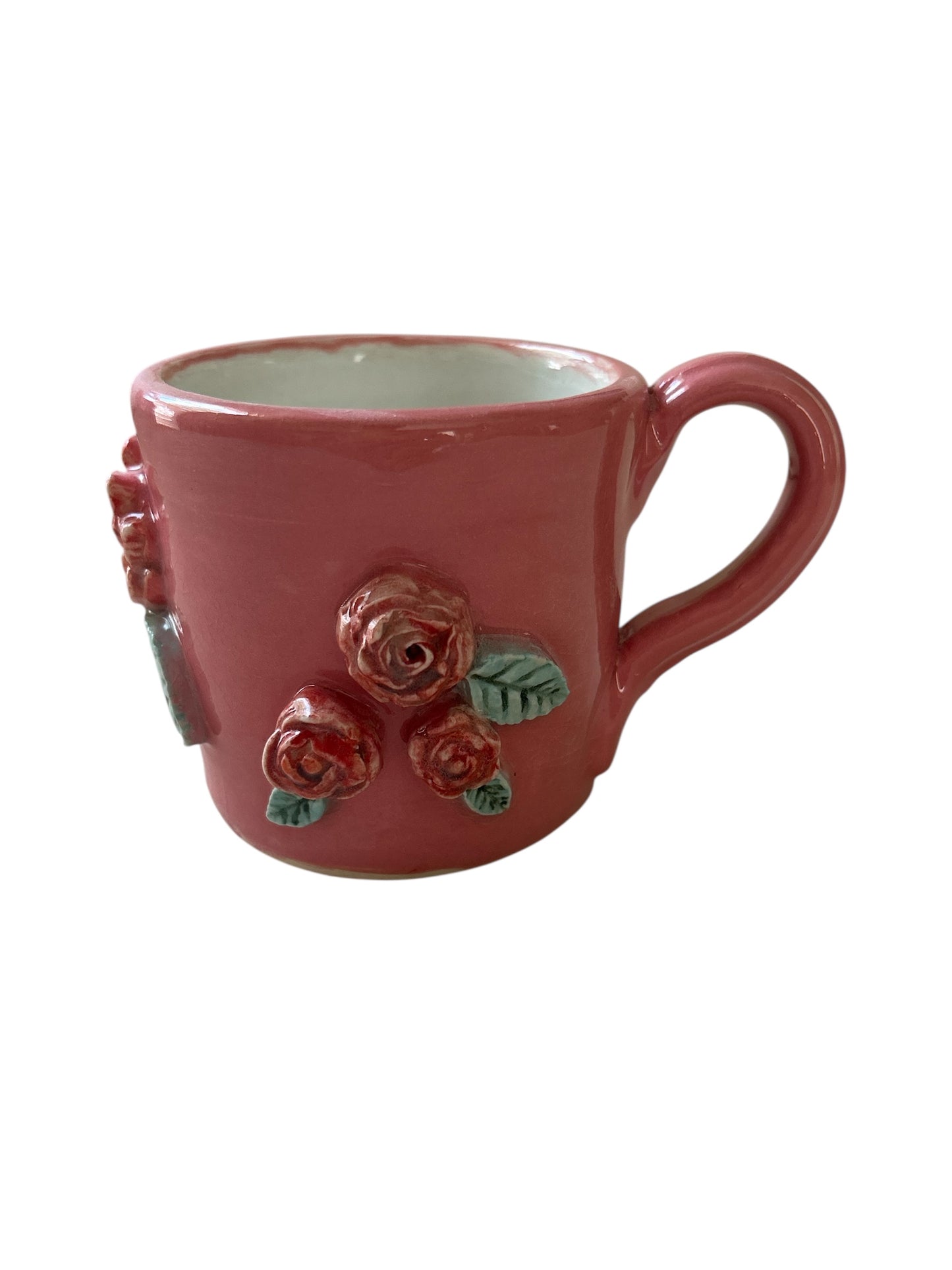 Sprigged Mug #2 with Red Roses in Relief from Pink Background