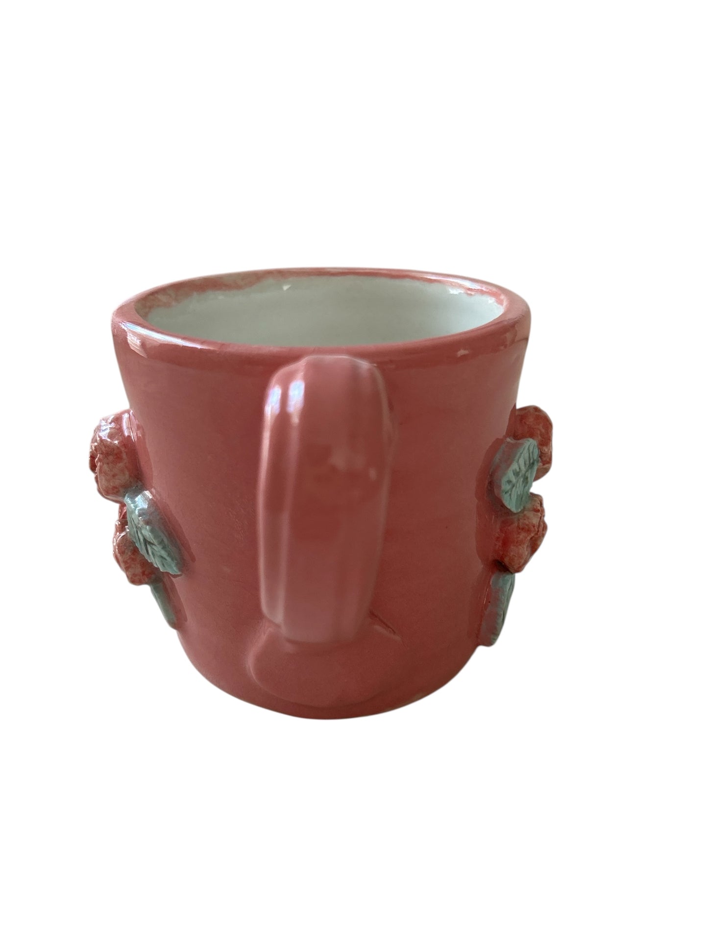Sprigged Mug #2 with Red Roses in Relief from Pink Background