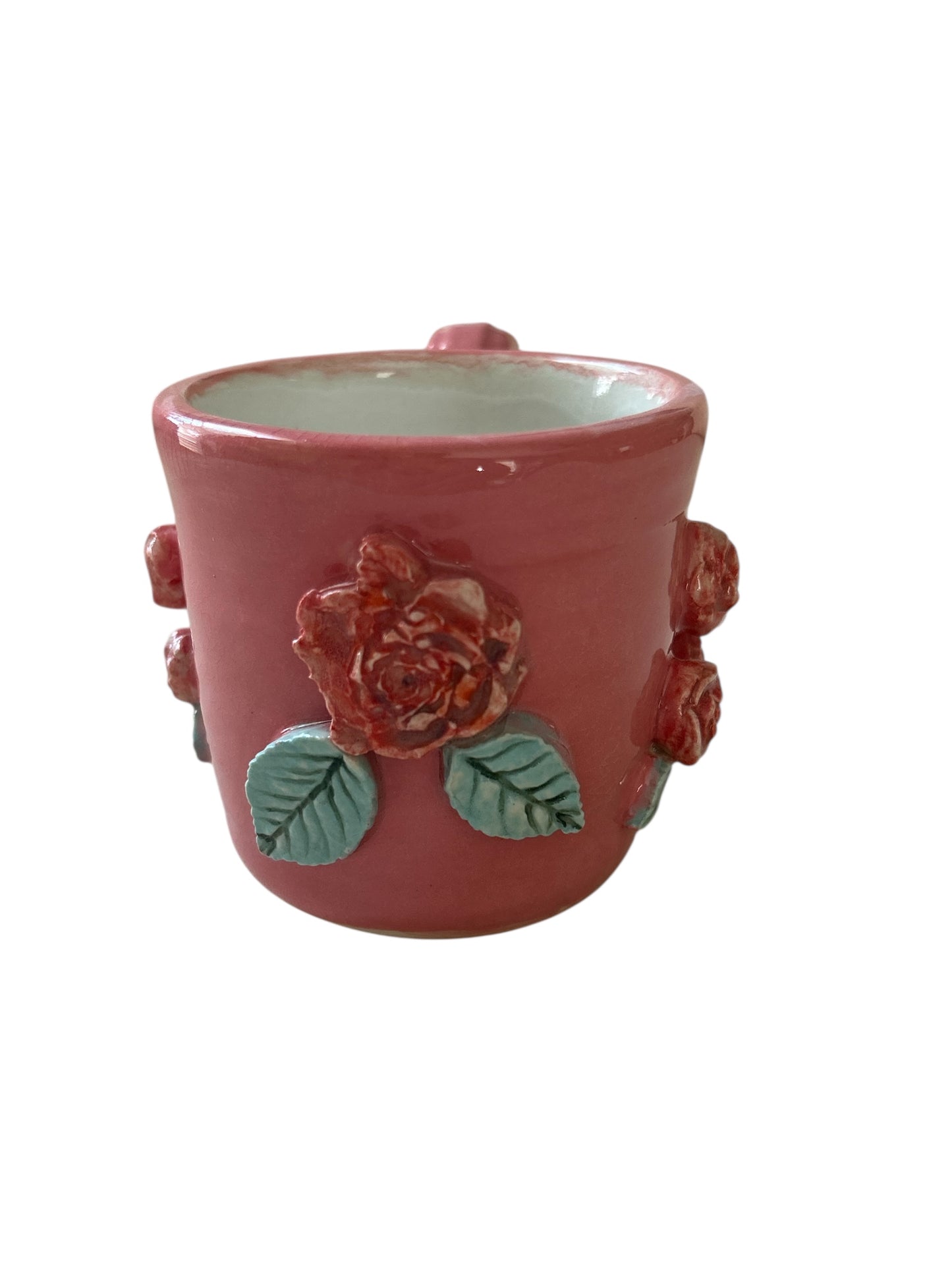 Sprigged Mug #2 with Red Roses in Relief from Pink Background
