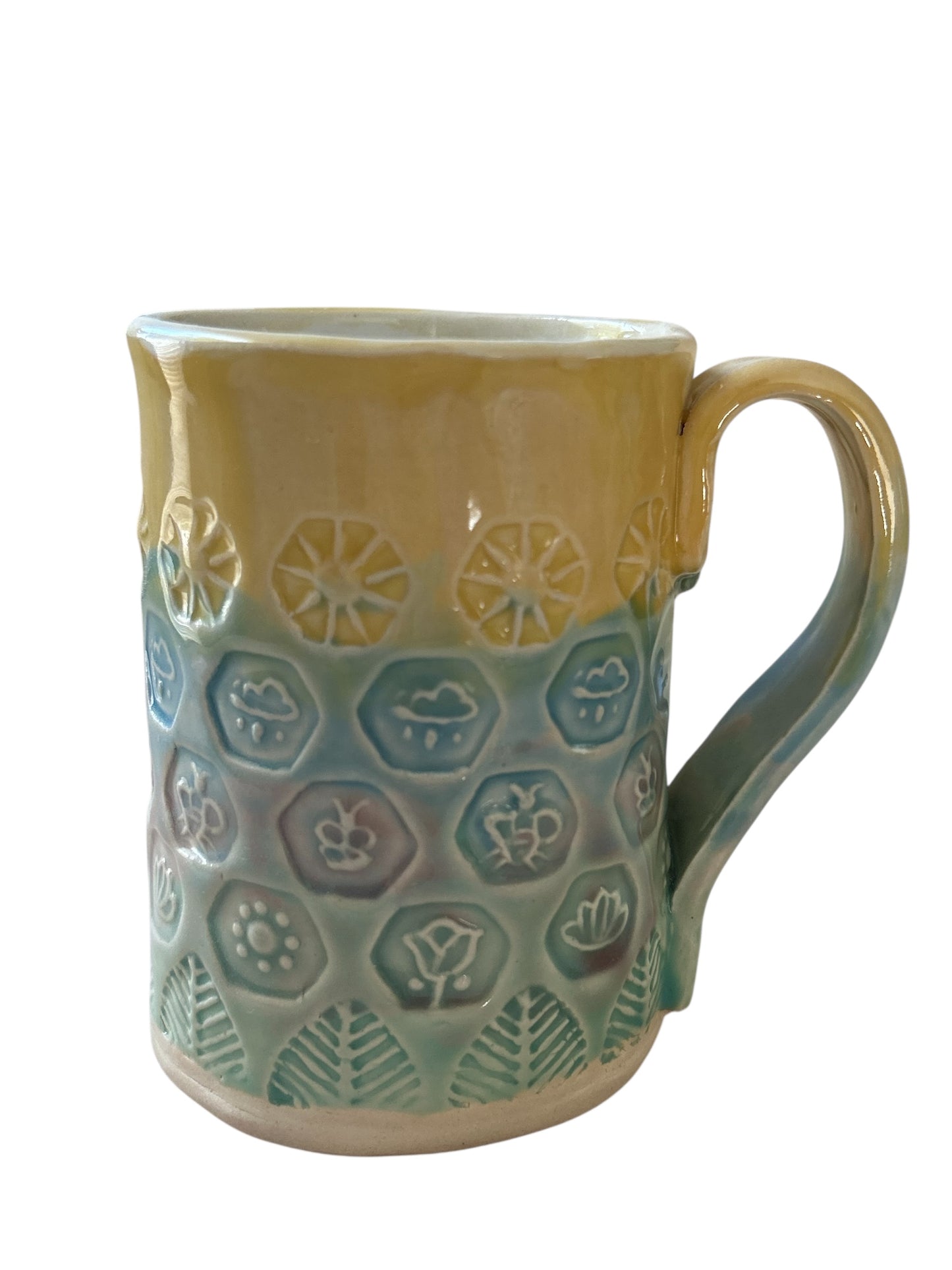 Stamped Mug #13 with Nature Designs and Rainbow Colors