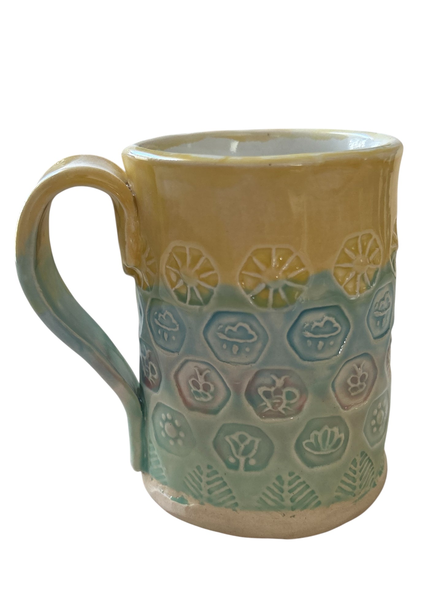 Stamped Mug #13 with Nature Designs and Rainbow Colors