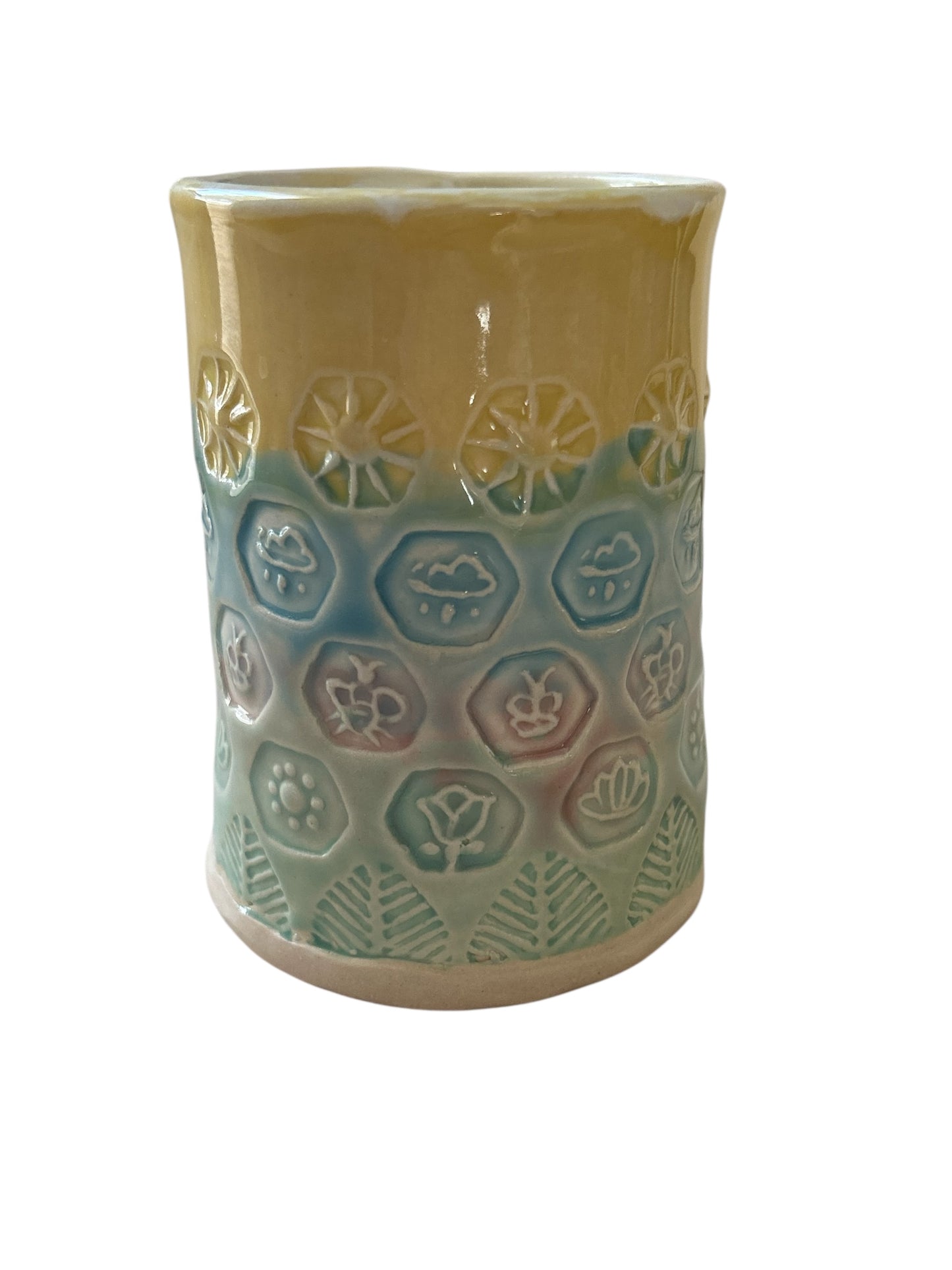Stamped Mug #13 with Nature Designs and Rainbow Colors