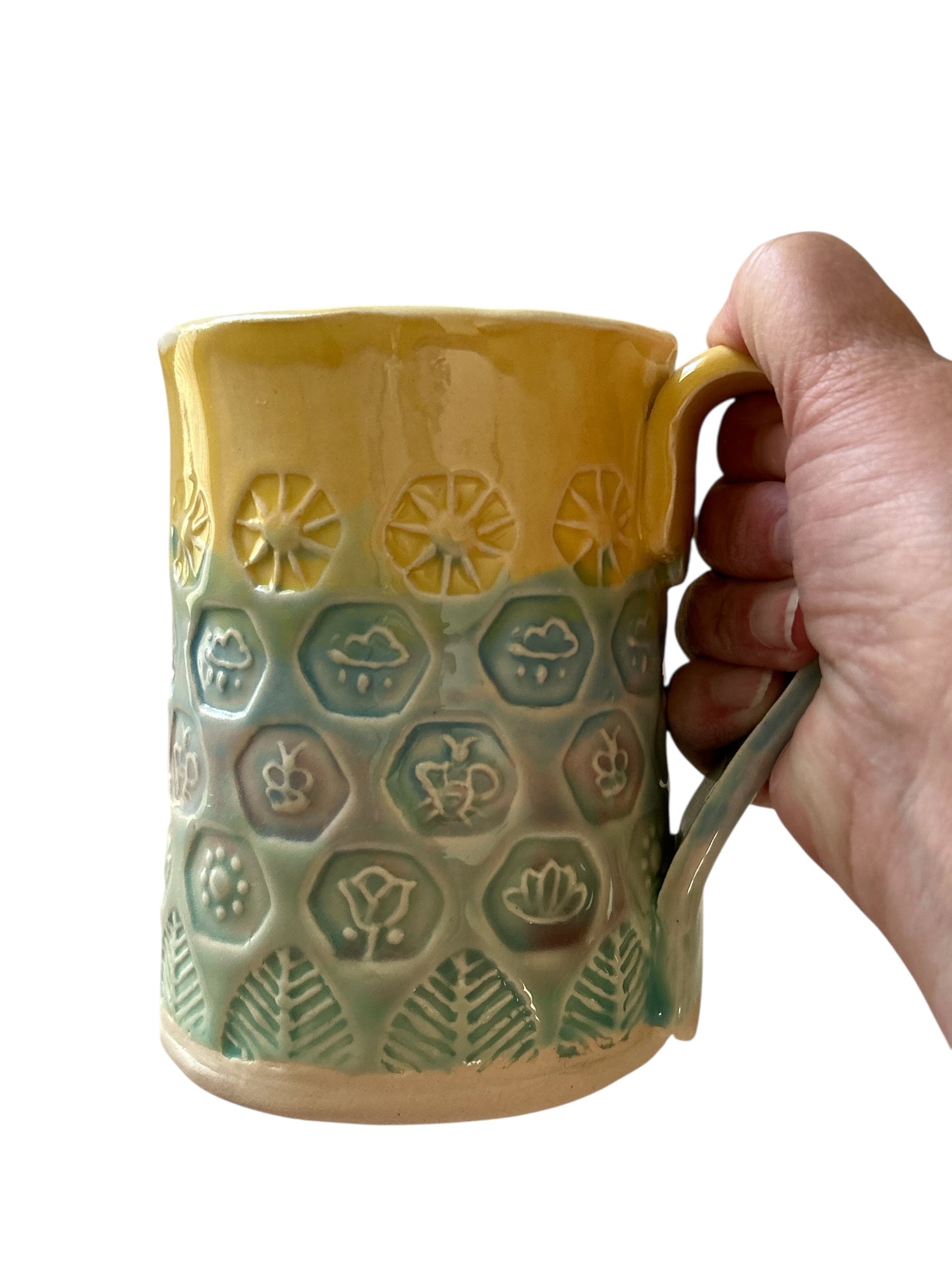Stamped Mug #13 with Nature Designs and Rainbow Colors