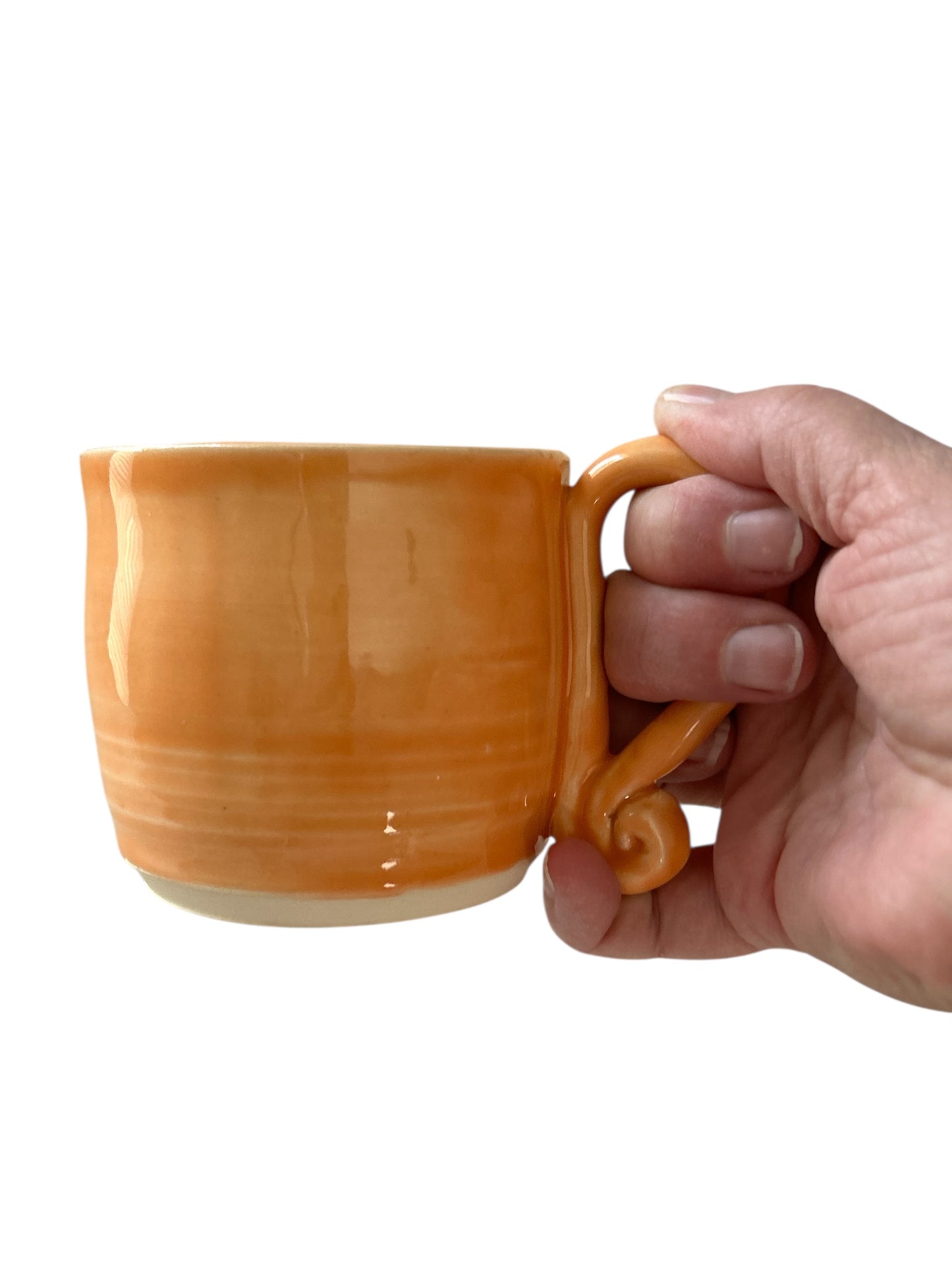Wheel-Thrown Mug #16 with Door Latch Handle in Tangelo Orange