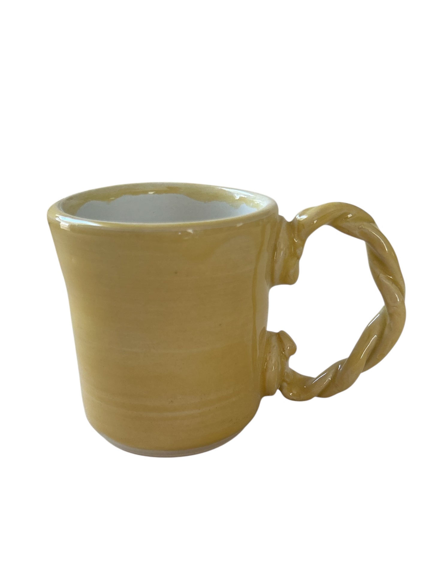 Wheel-Thrown Mug #15 with Twisted Coil Handle in Marigold Yellow