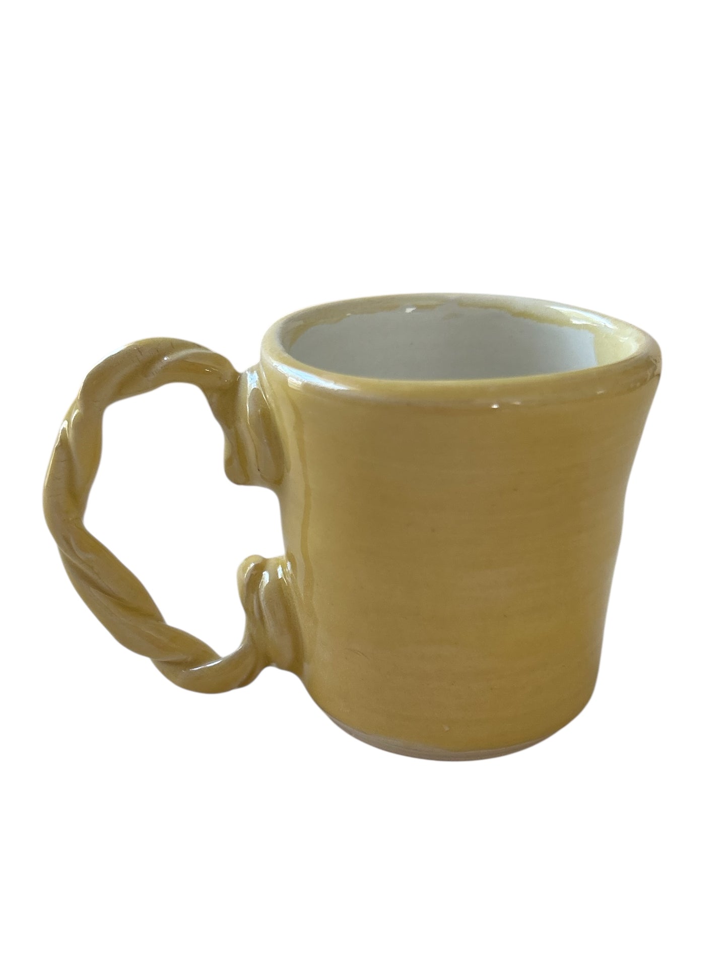 Wheel-Thrown Mug #15 with Twisted Coil Handle in Marigold Yellow