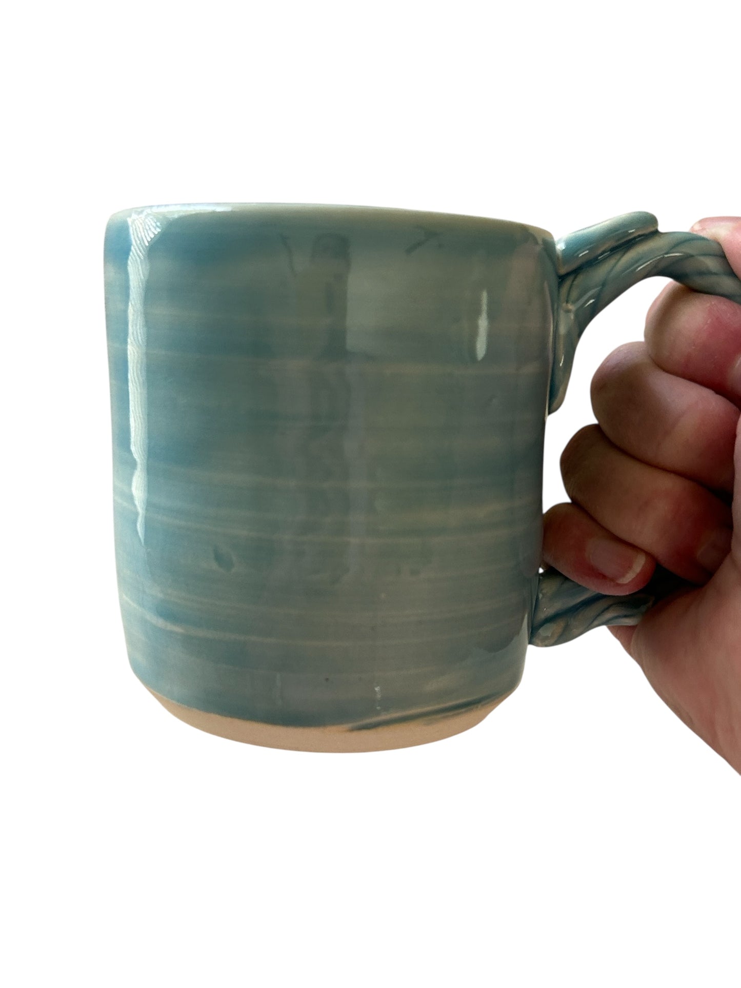 Wheel-Thrown Mug #17 with Rope Handle in Blue Lagoon