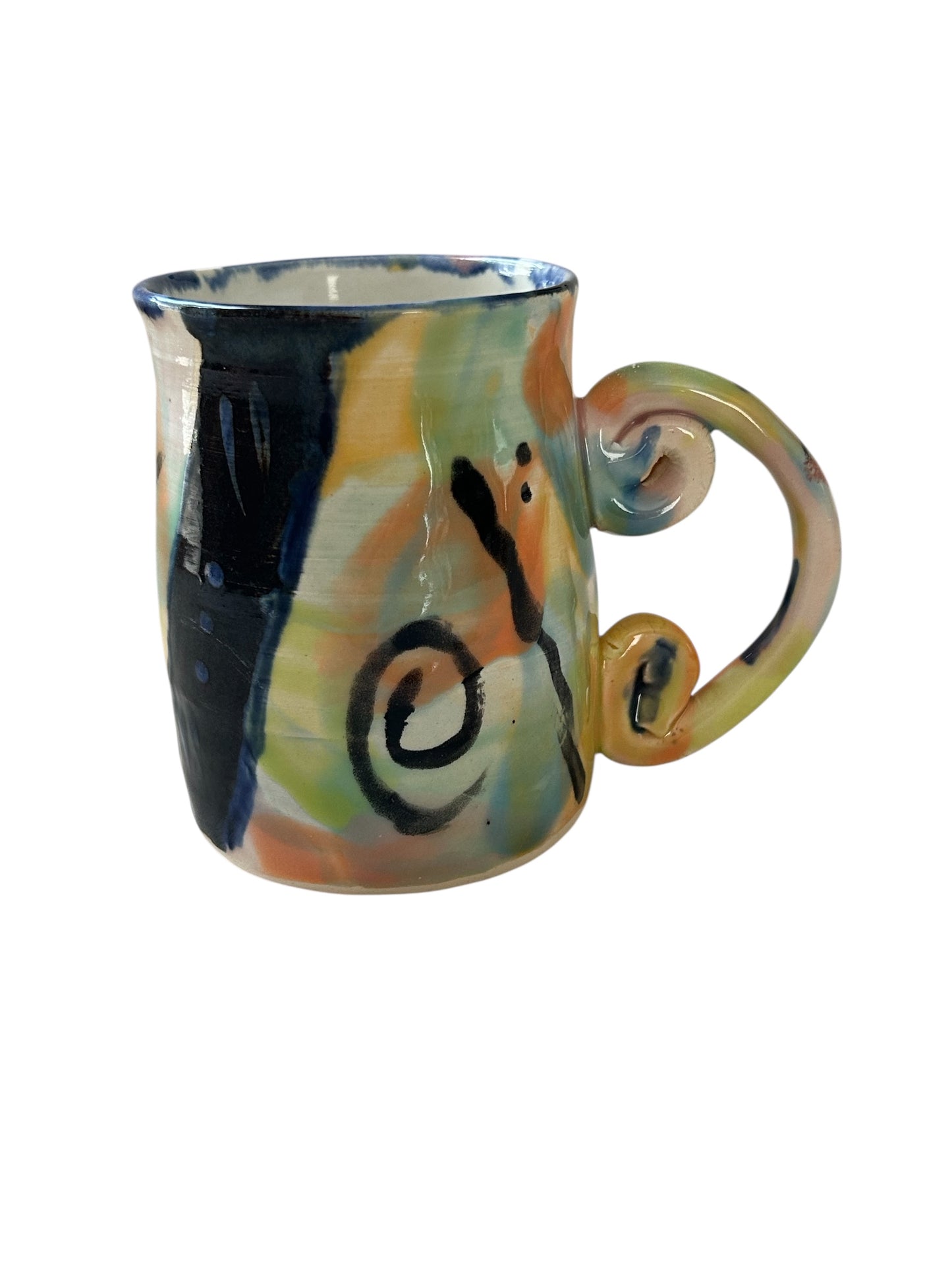 Wheel-Thrown Mug #51 with Contemporary Designs in Spring Colors