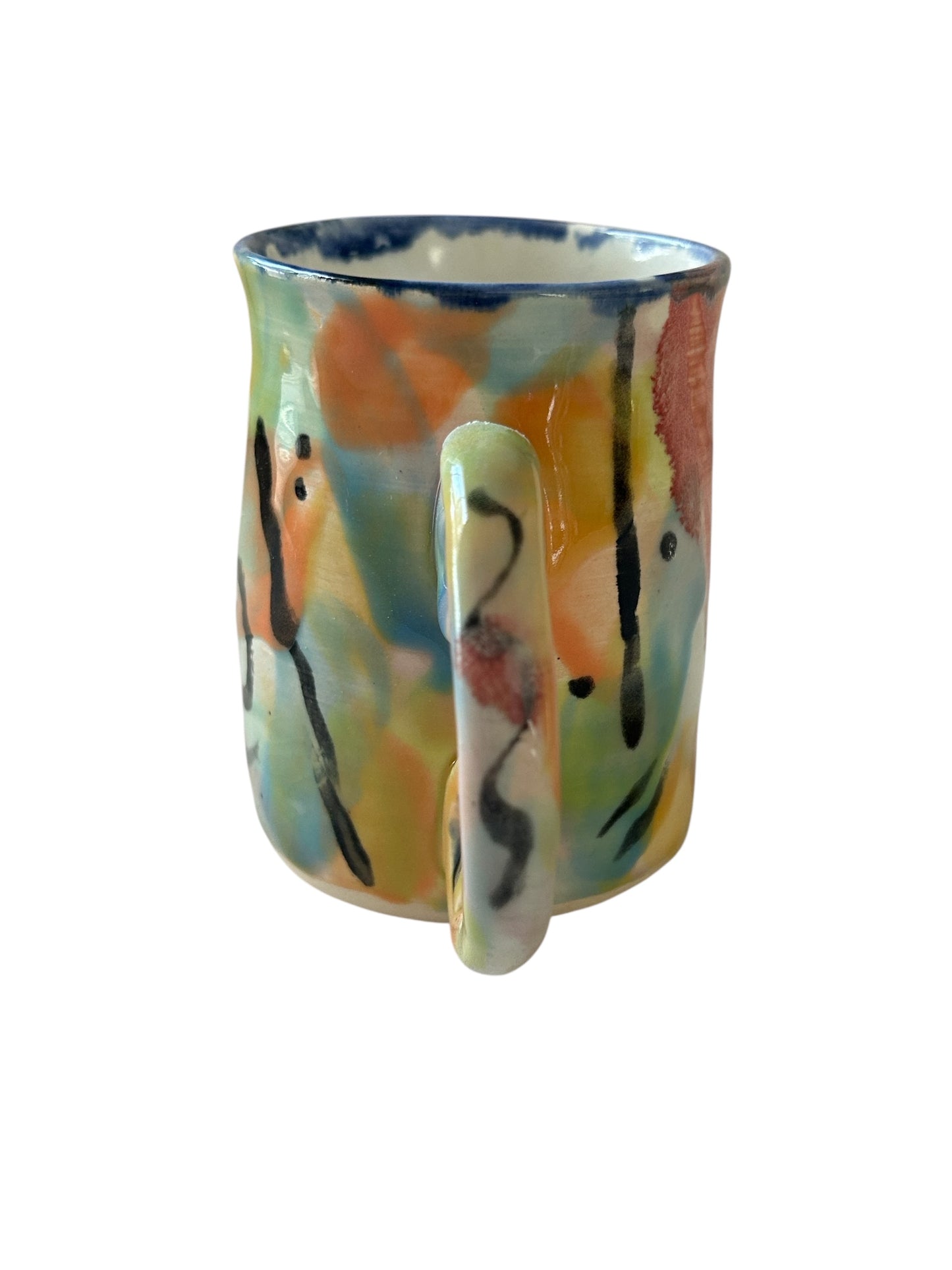 Wheel-Thrown Mug #51 with Contemporary Designs in Spring Colors