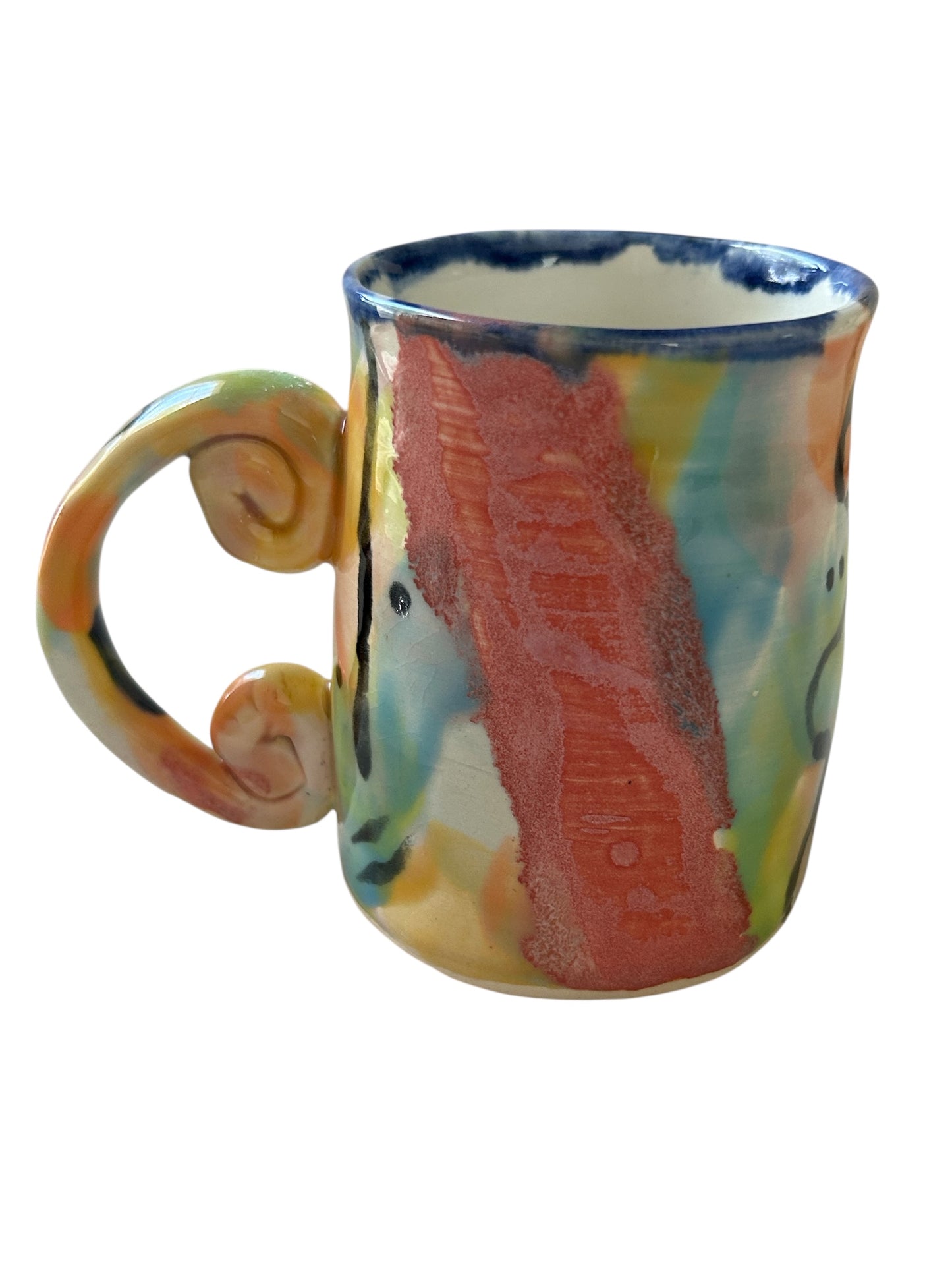 Wheel-Thrown Mug #51 with Contemporary Designs in Spring Colors