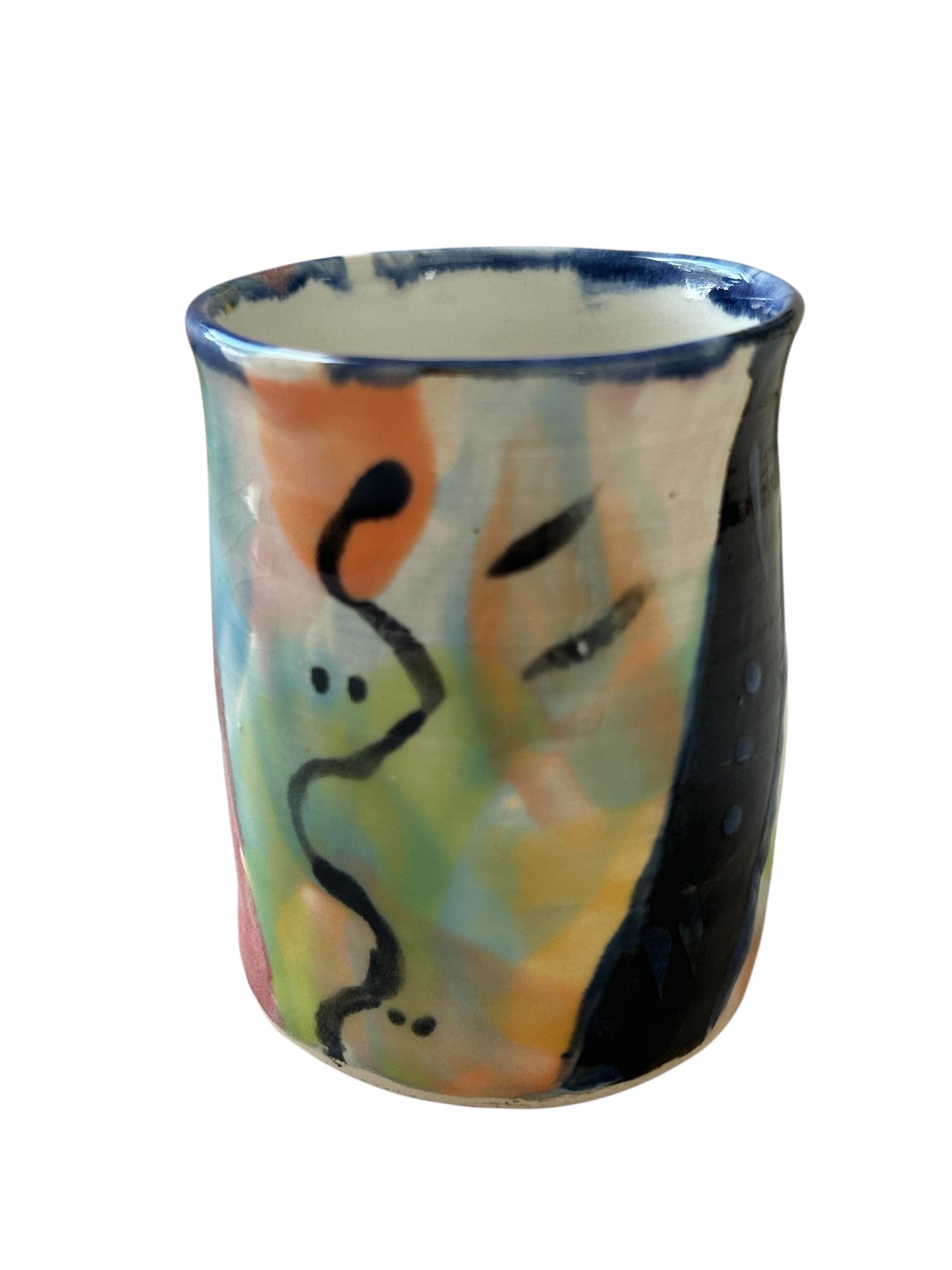 Wheel-Thrown Mug #51 with Contemporary Designs in Spring Colors