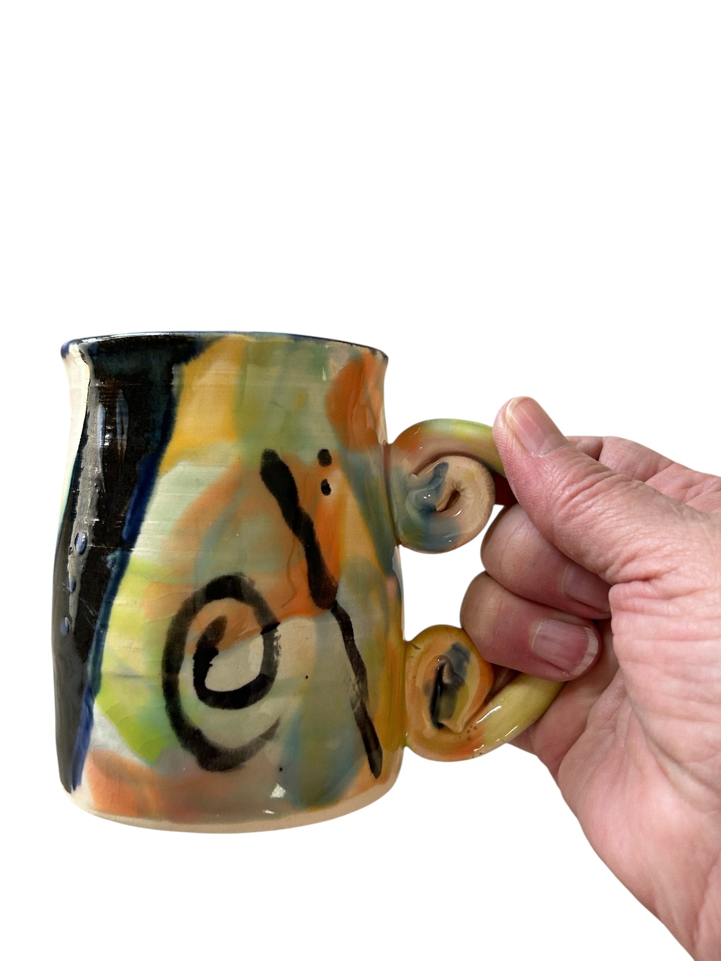 Wheel-Thrown Mug #51 with Contemporary Designs in Spring Colors