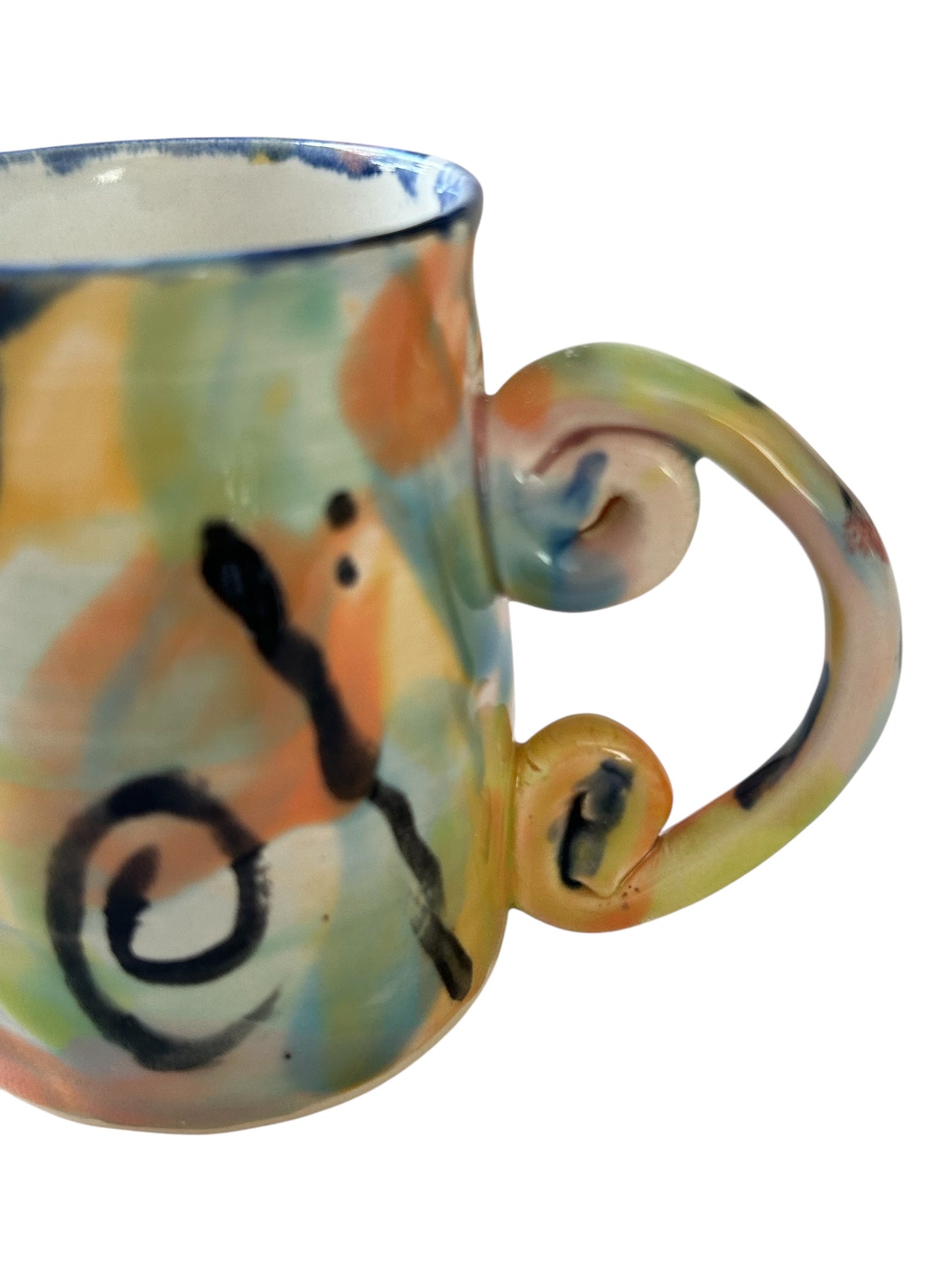 Wheel-Thrown Mug #51 with Contemporary Designs in Spring Colors