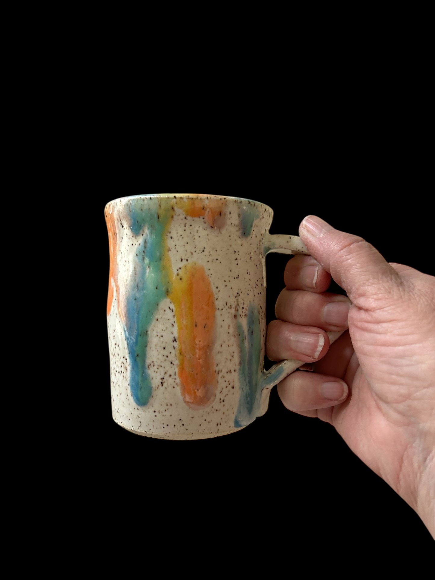 Wheel-Thrown Mug #65 on Speckled Stoneware in Transparent Spring Colors