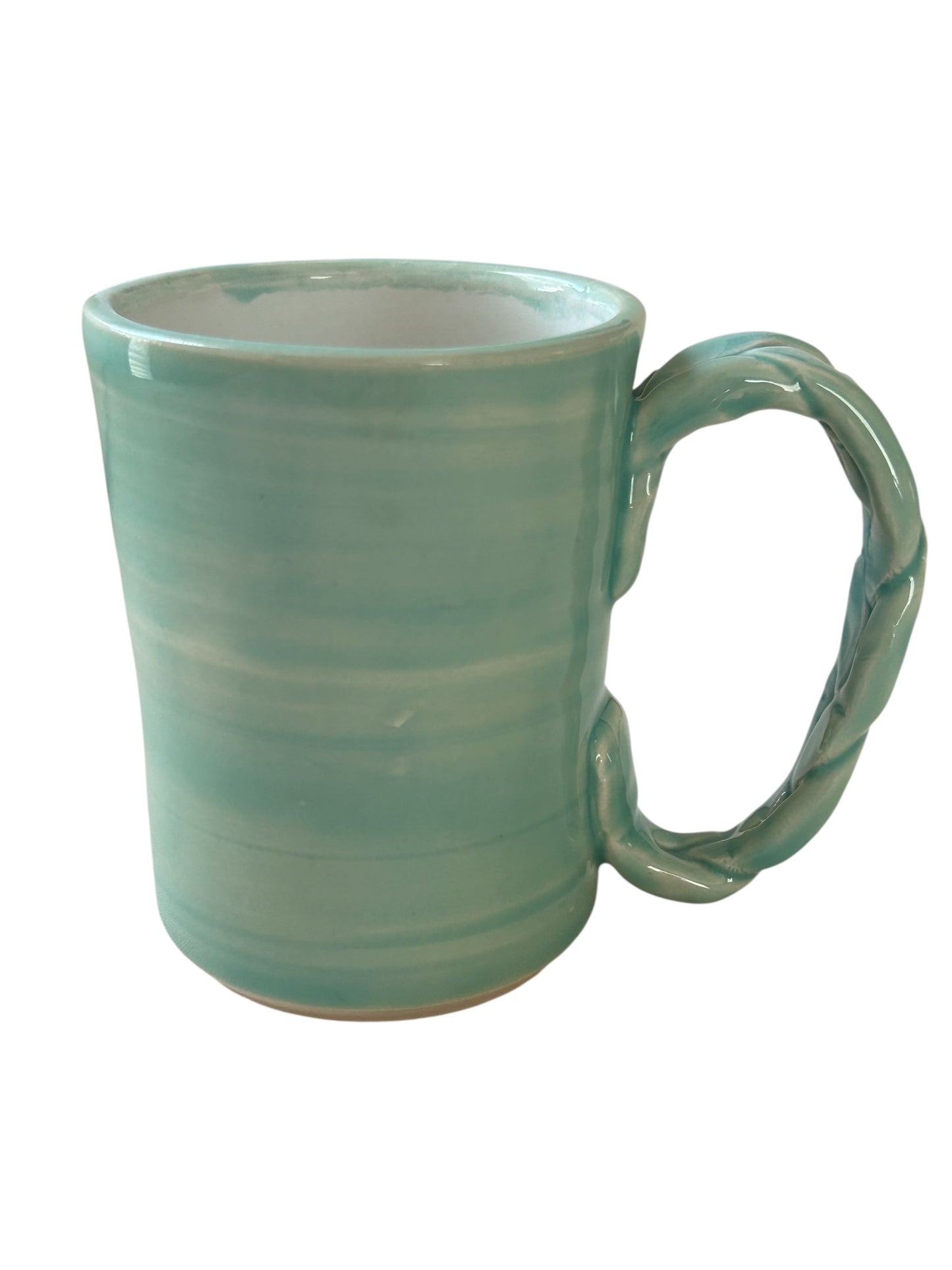 Wheel-Thrown Mug #8 with Braided Handle in Succulent Green