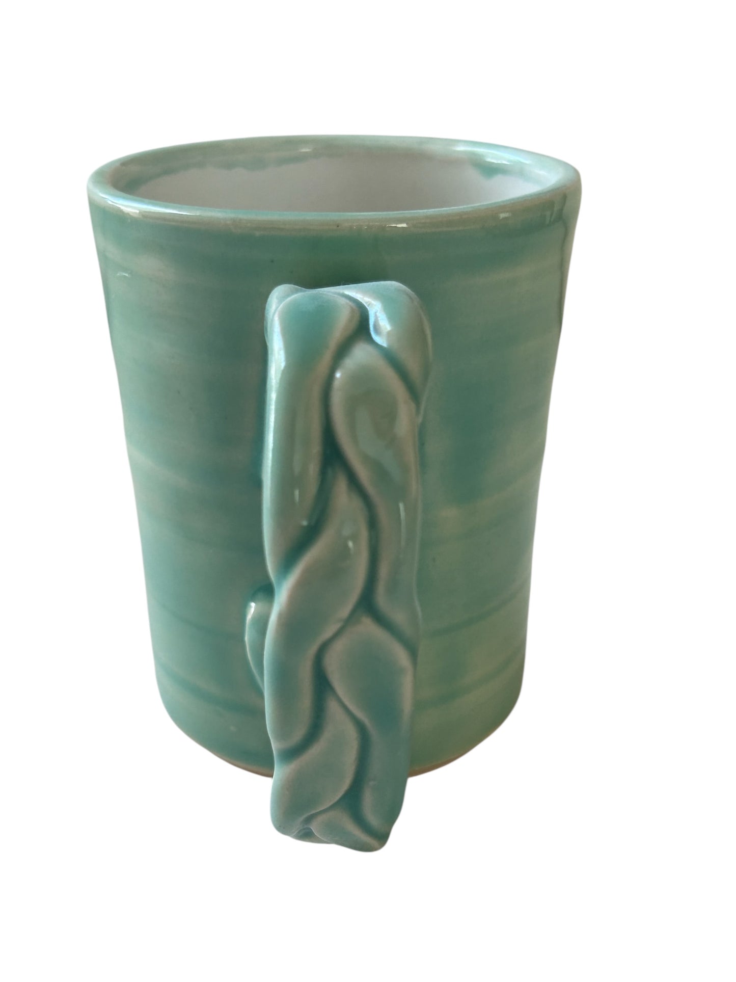 Wheel-Thrown Mug #8 with Braided Handle in Succulent Green