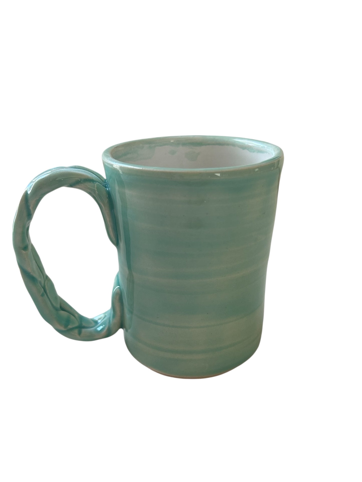 Wheel-Thrown Mug #8 with Braided Handle in Succulent Green