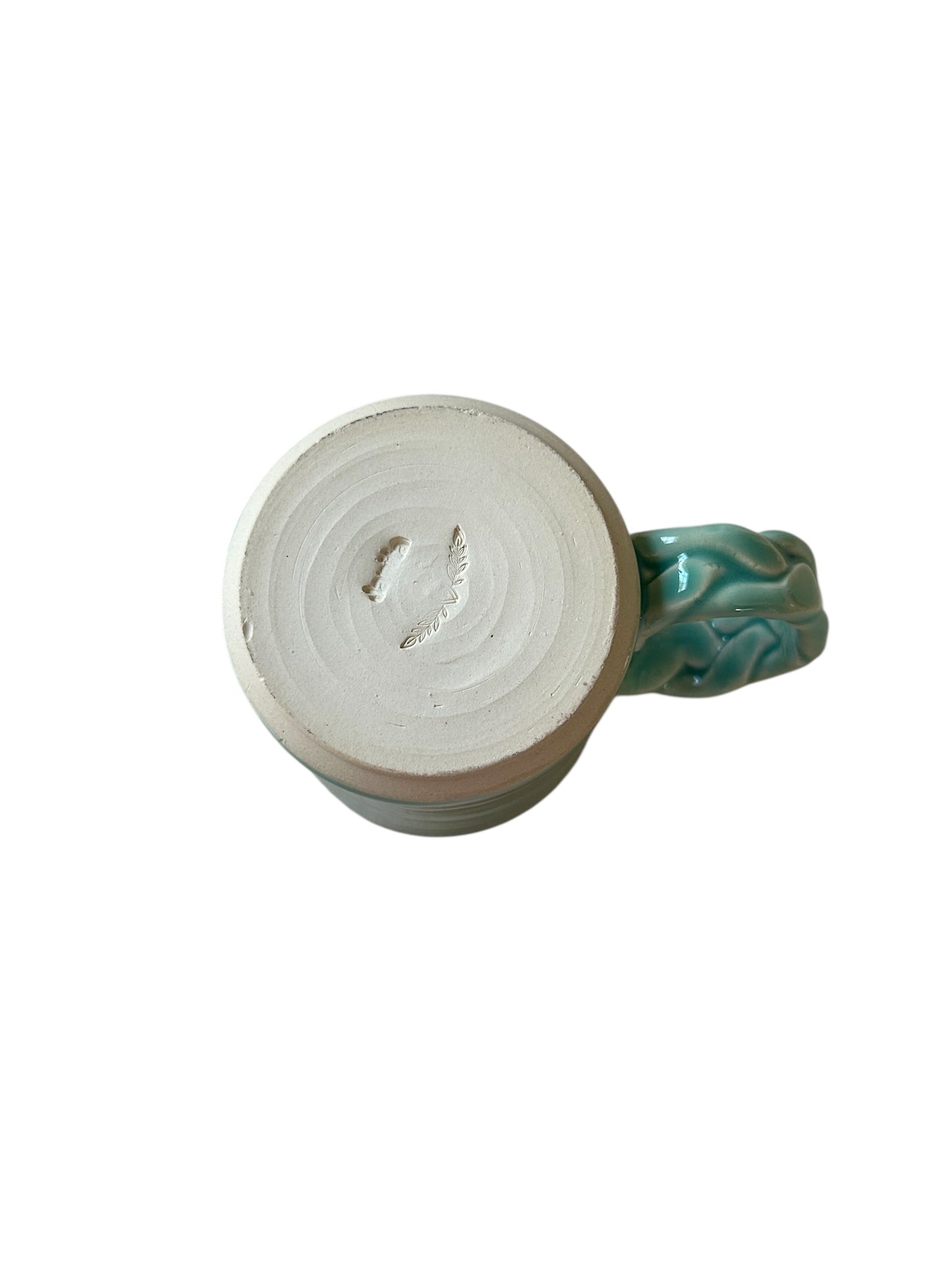 Wheel-Thrown Mug #8 with Braided Handle in Succulent Green