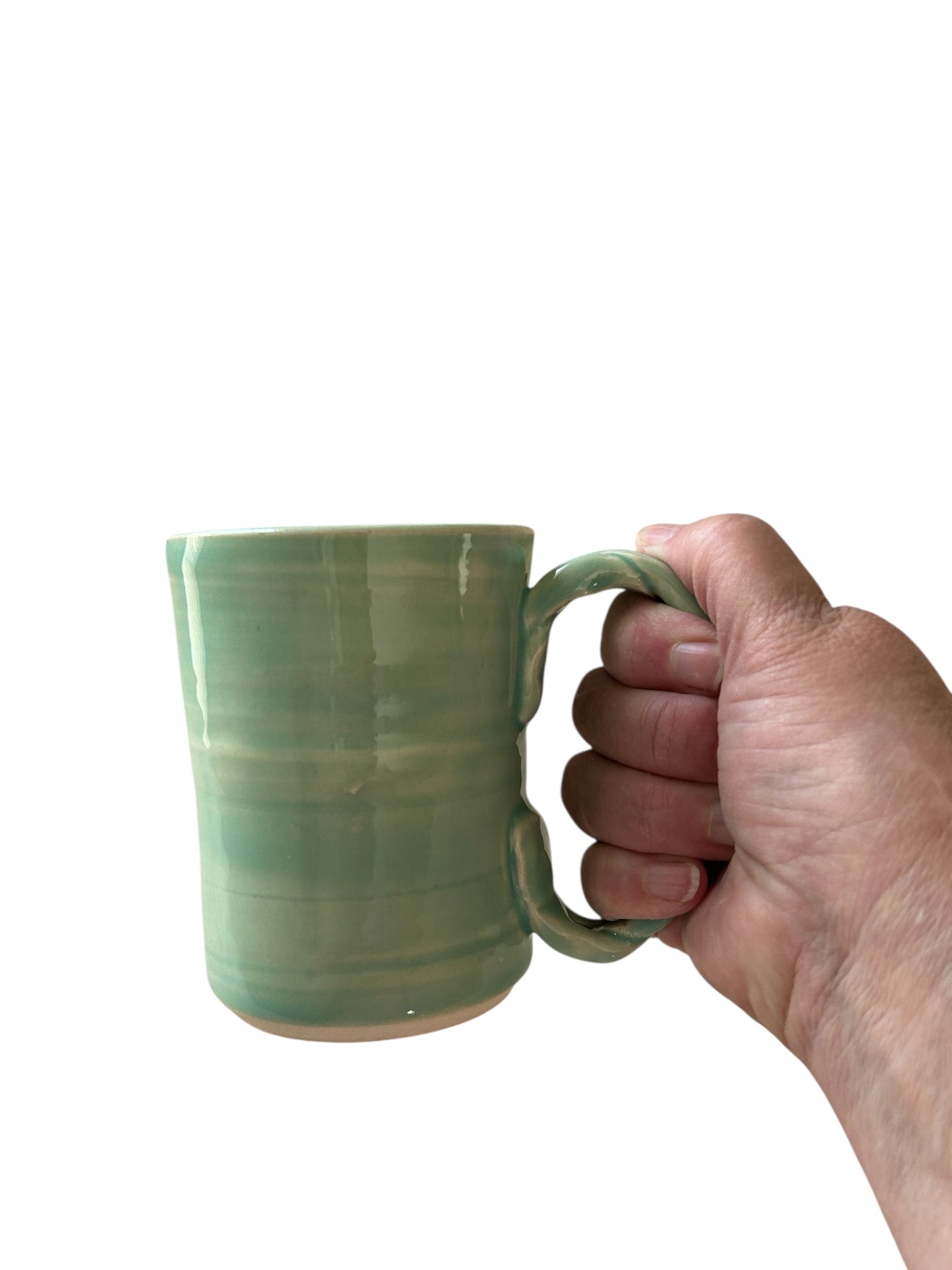 Wheel-Thrown Mug #8 with Braided Handle in Succulent Green