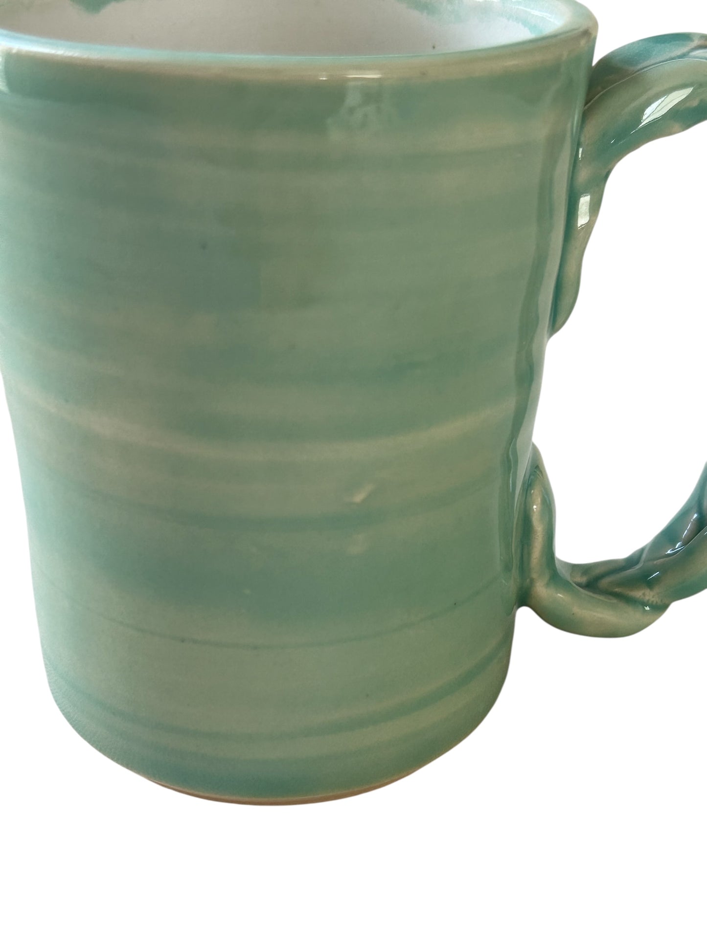 Wheel-Thrown Mug #8 with Braided Handle in Succulent Green