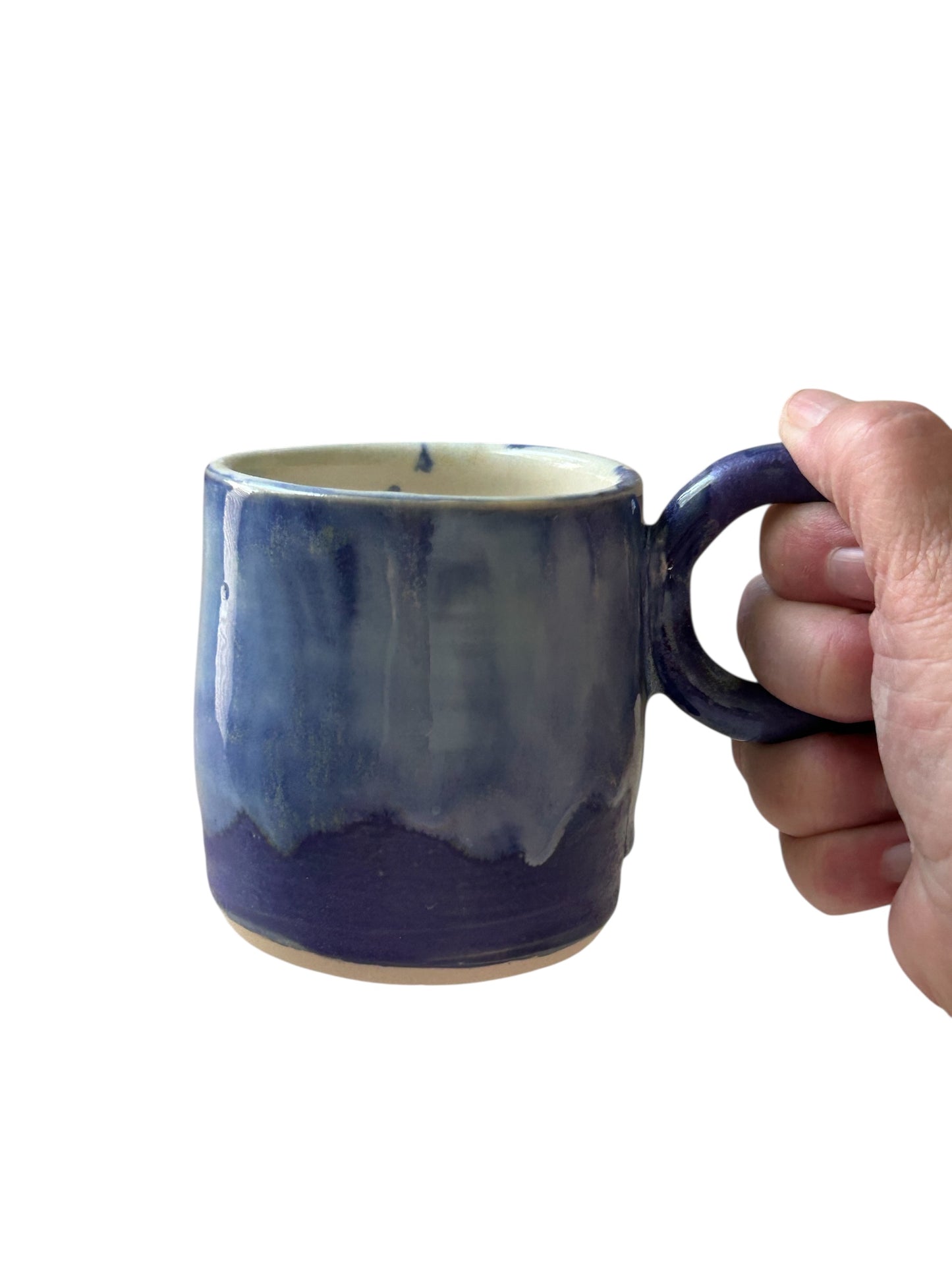 Wheel-Thrown Mug #85 with Circle Handle in Aspen Blue