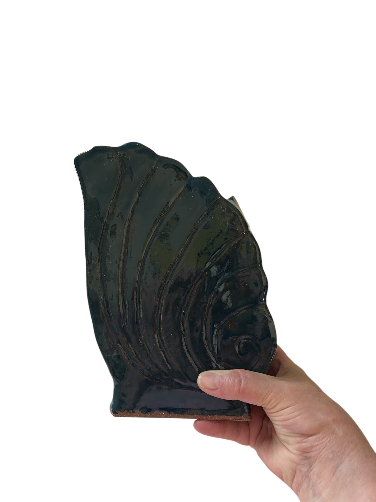 Medium Retro Camark-Style Nautilus Shell Vase or Planter in Deep Sea Blue