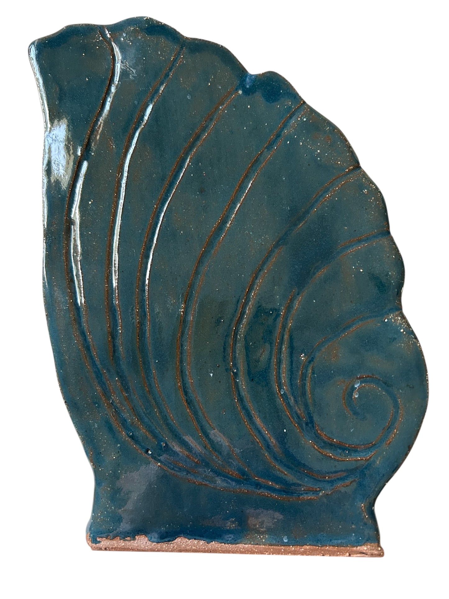 Medium Retro Camark-Style Nautilus Shell Vase or Planter in Deep Sea Blue