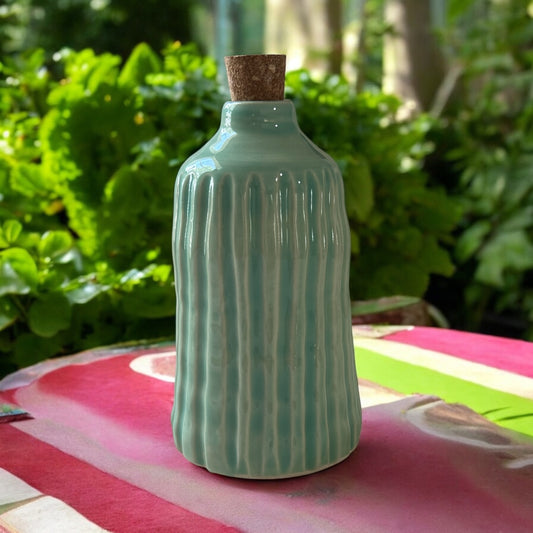 Fluted Bottle #1 in Succulent Green with Natural Cork Top