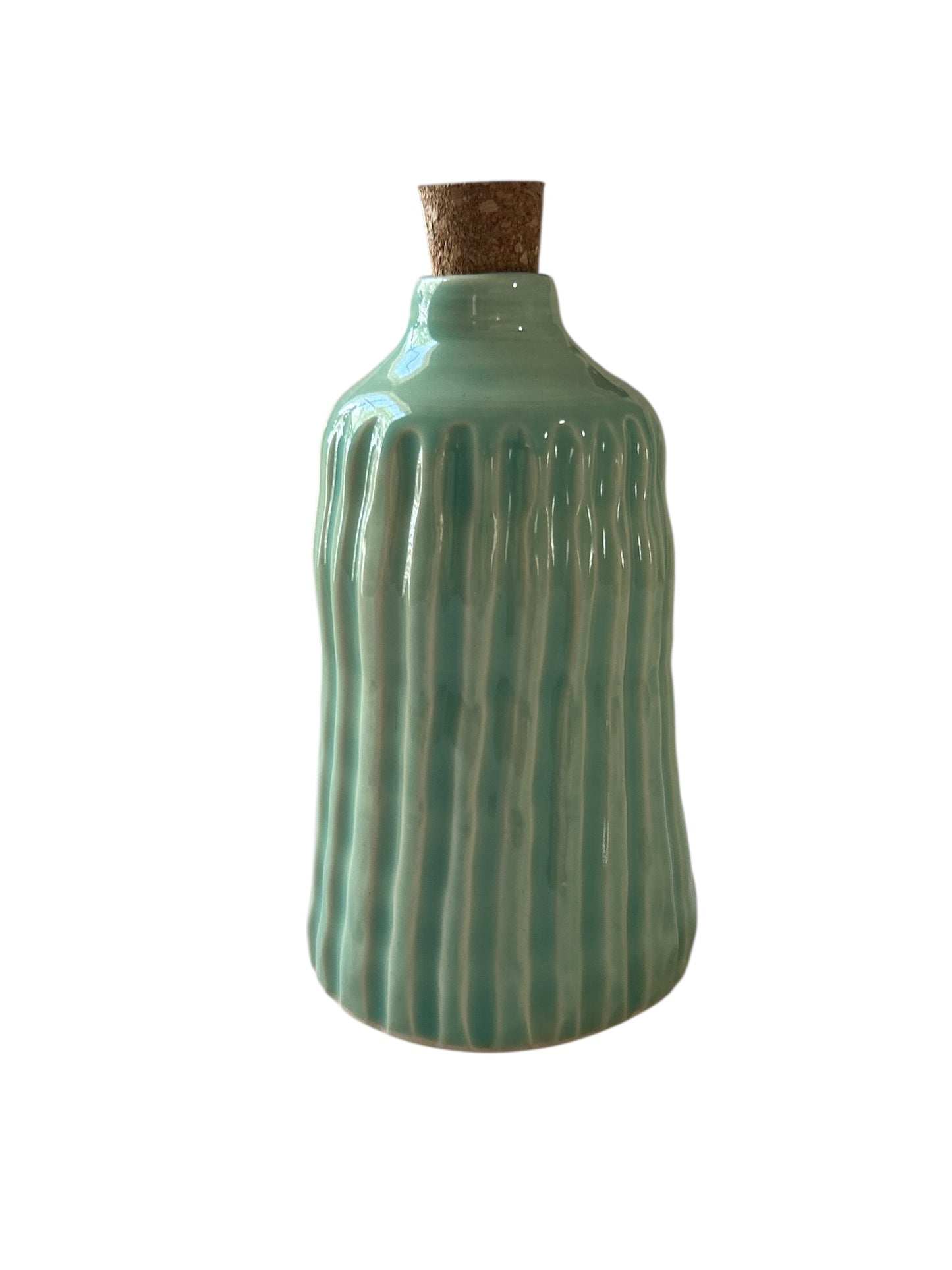 Fluted Bottle #1 in Succulent Green with Natural Cork Top