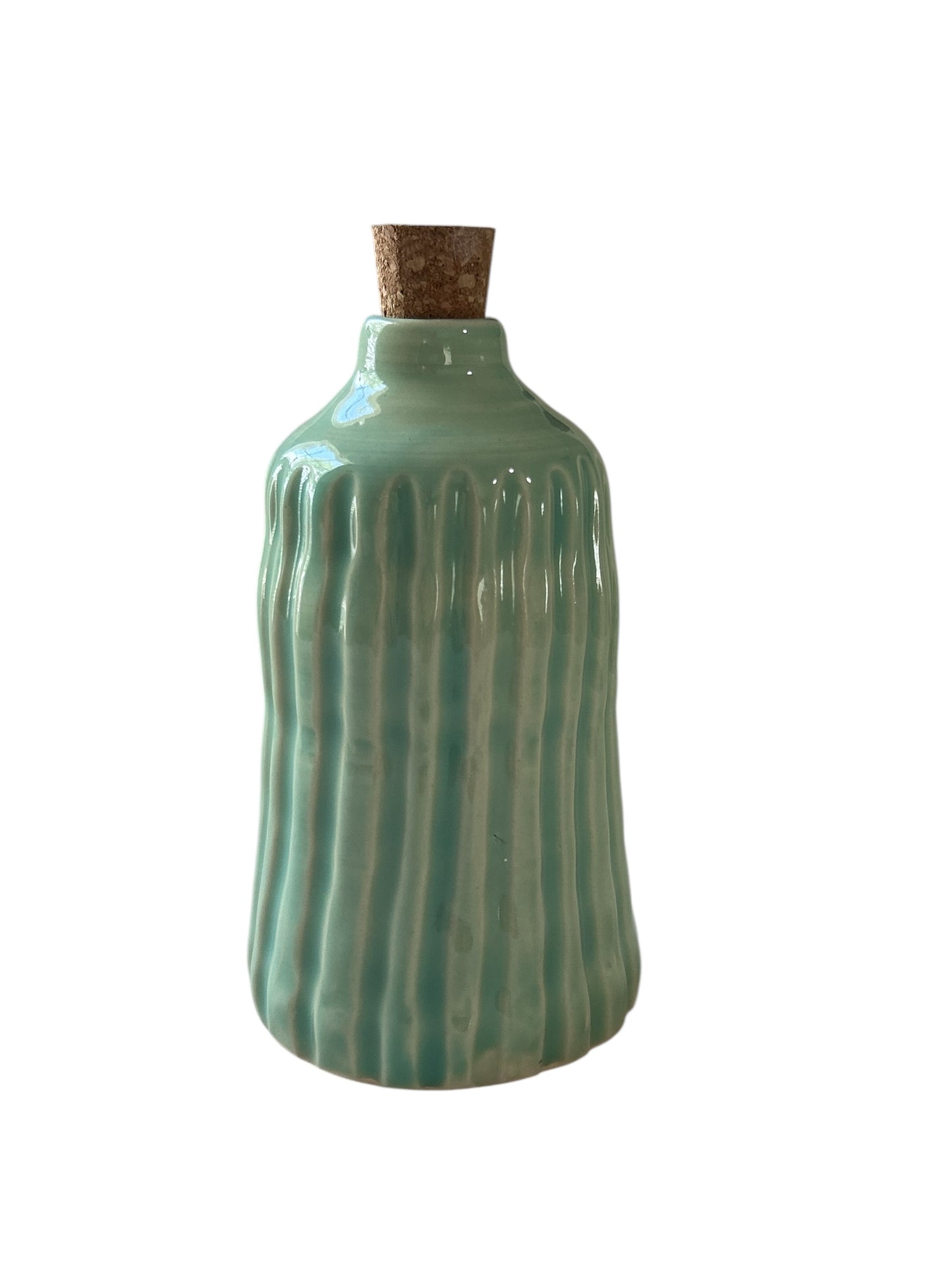 Fluted Bottle #1 in Succulent Green with Natural Cork Top