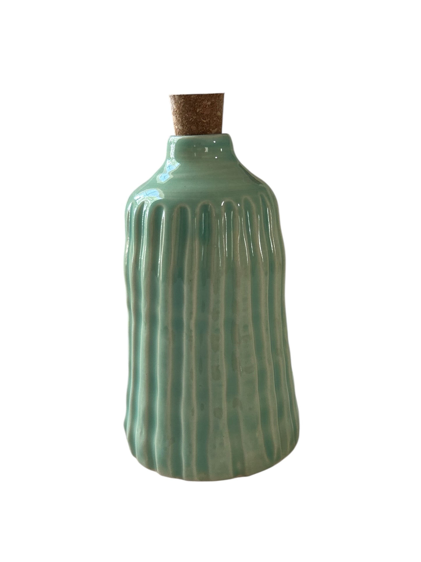 Fluted Bottle #1 in Succulent Green with Natural Cork Top