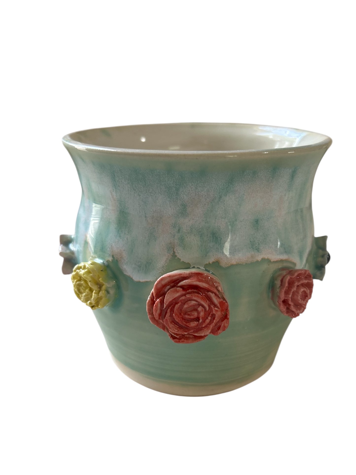Small Planter #12 with Sprigged Flowers in Mint Green