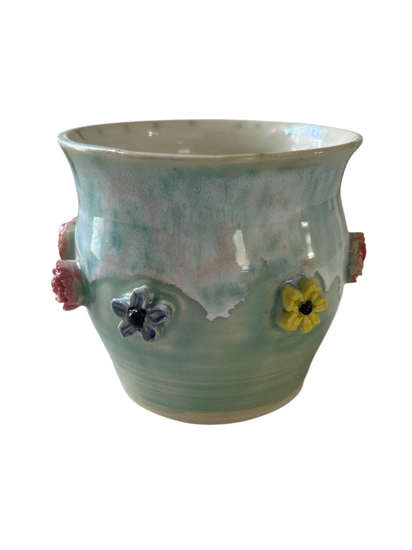 Small Planter #12 with Sprigged Flowers in Mint Green
