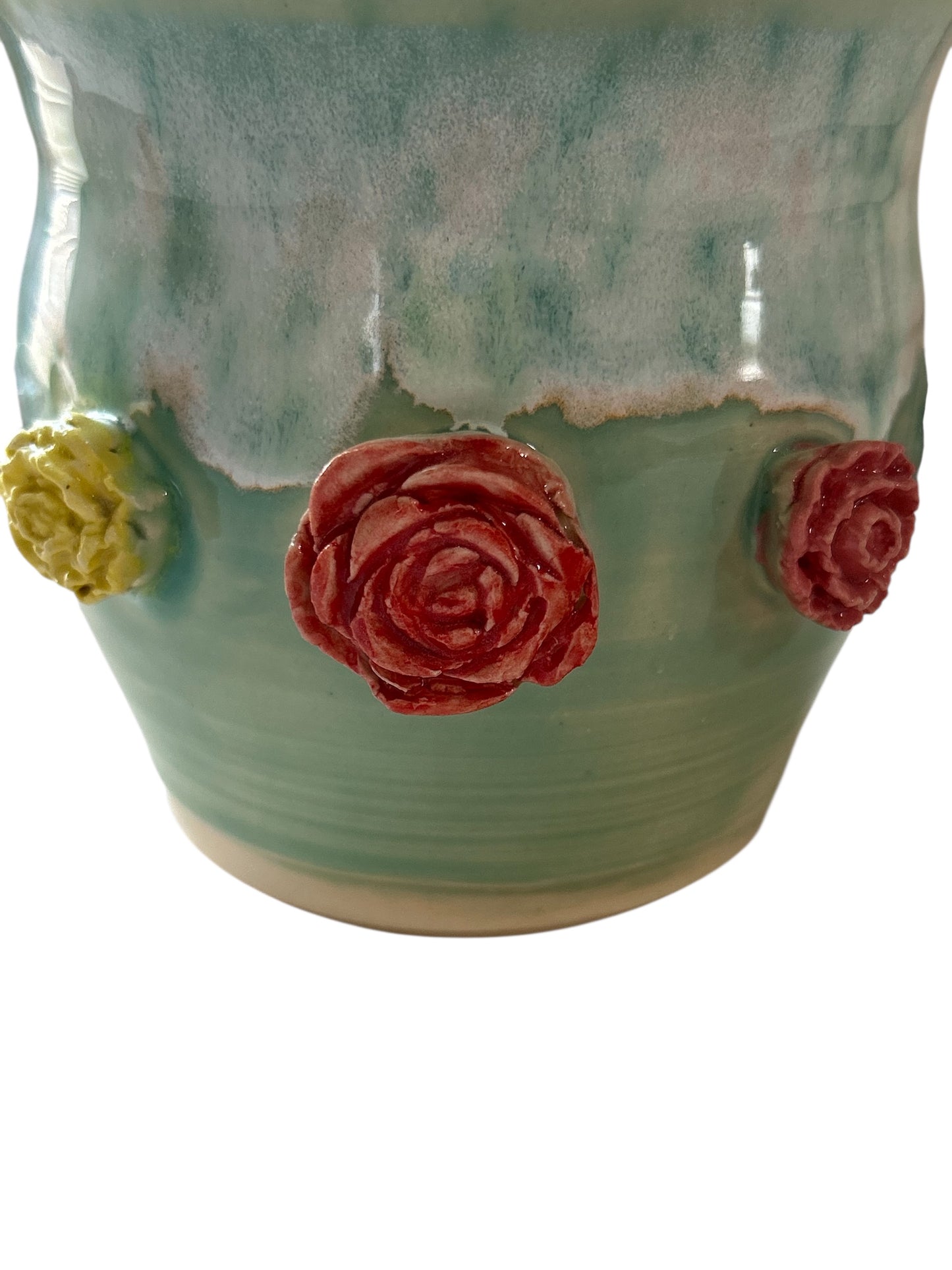 Small Planter #12 with Sprigged Flowers in Mint Green