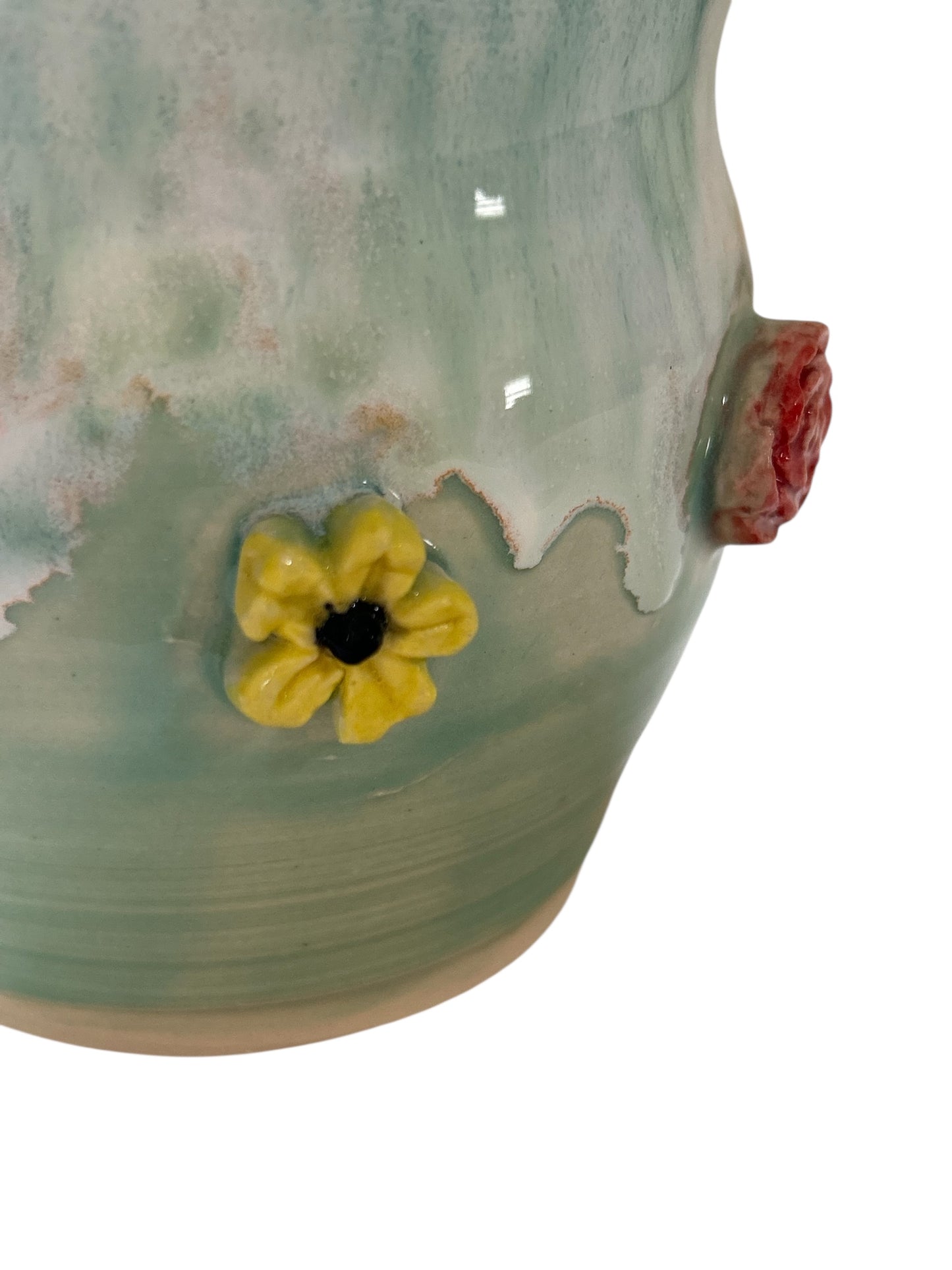 Small Planter #12 with Sprigged Flowers in Mint Green