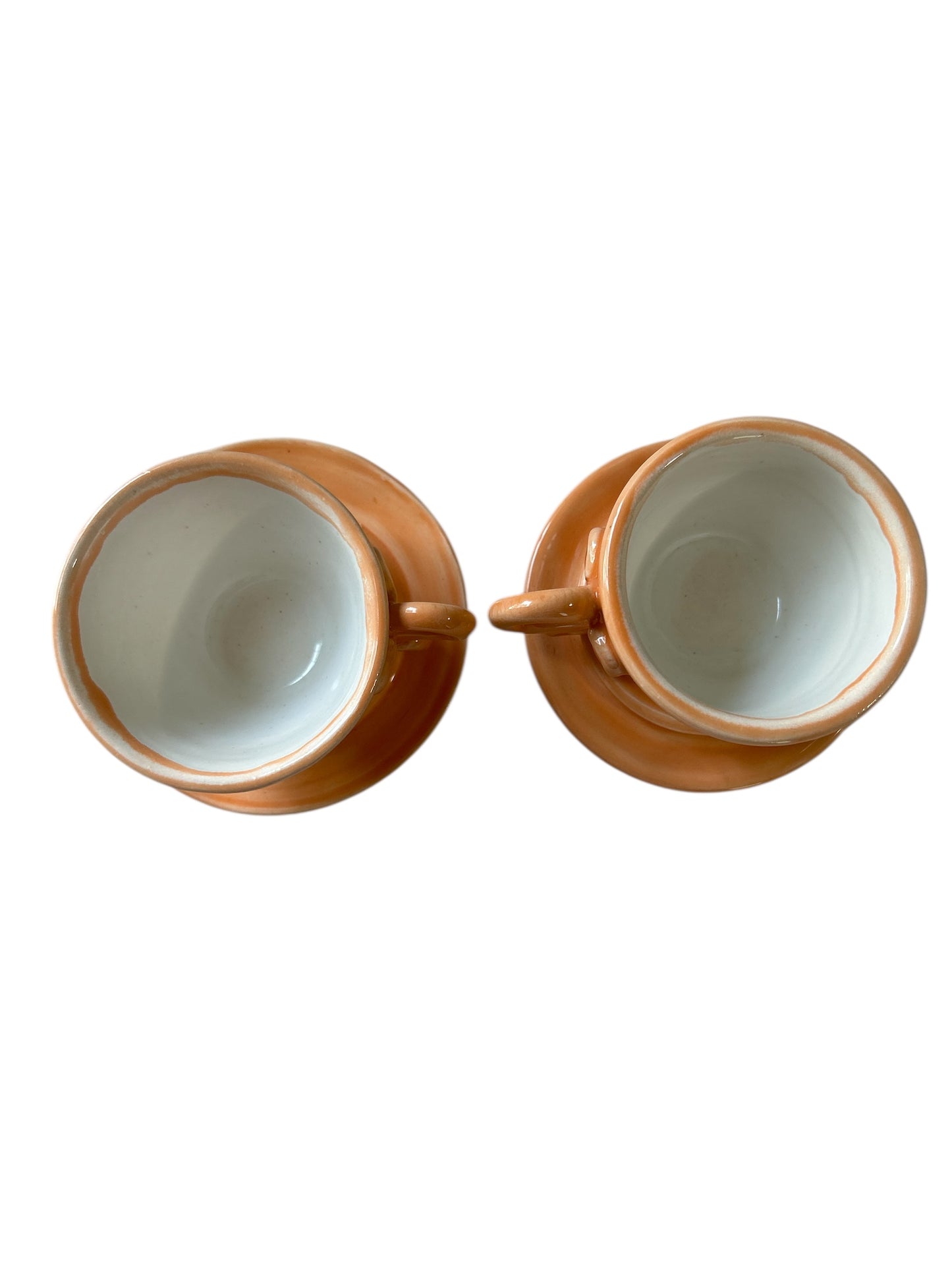 Set of Whimsical Teapot and Tea Cups with Saucers #6 in Tangerine Orange