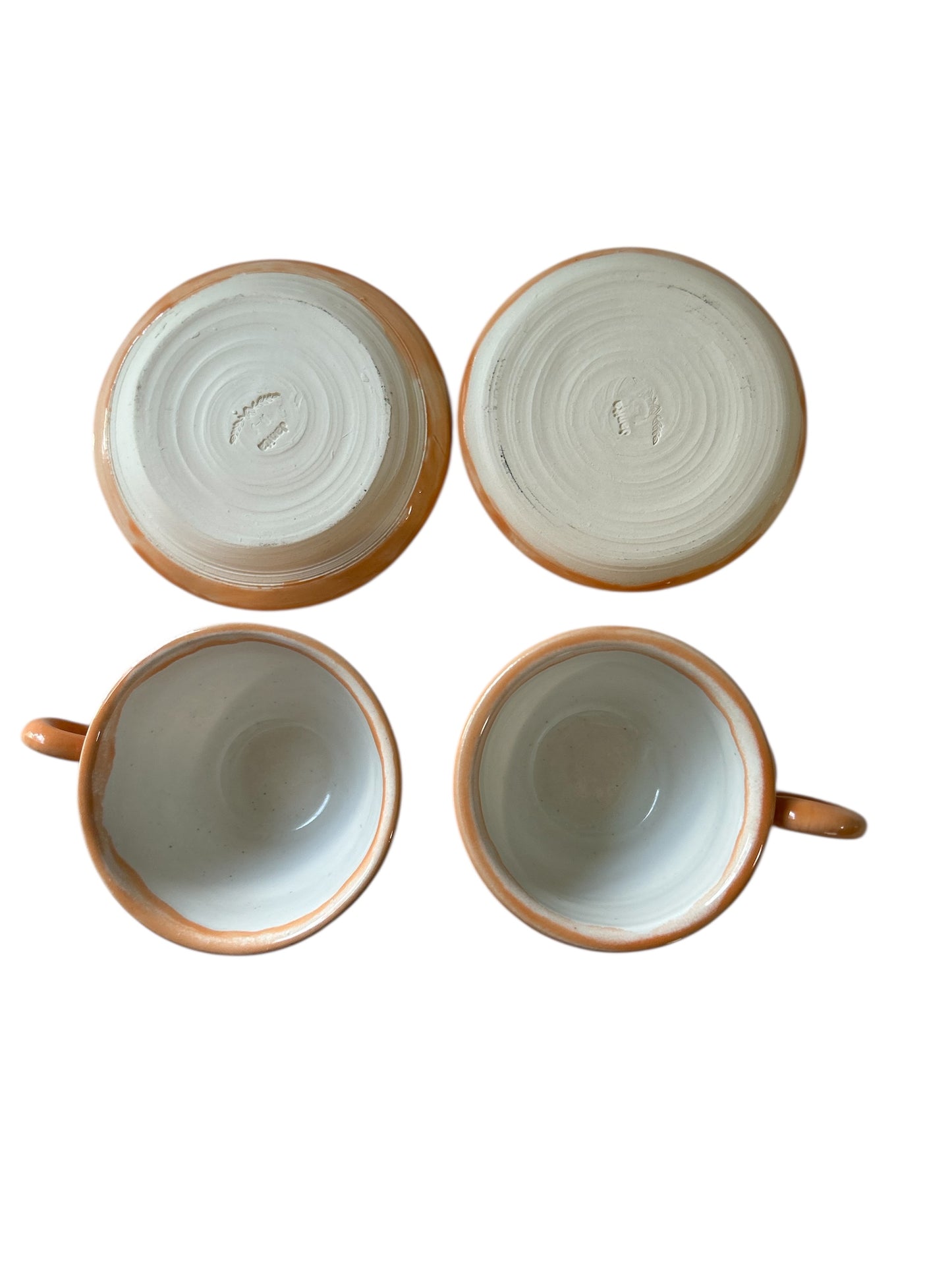 Set of Whimsical Teapot and Tea Cups with Saucers #6 in Tangerine Orange