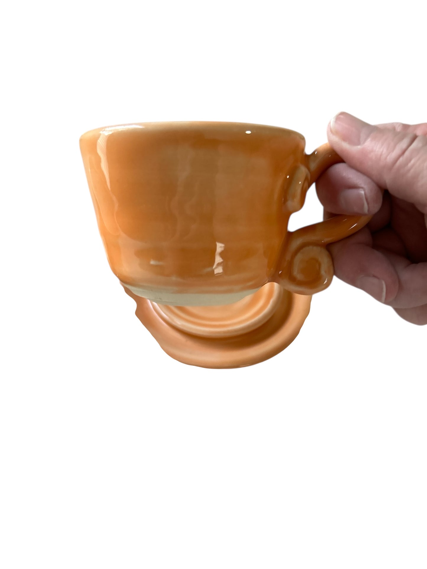 Set of Whimsical Teapot and Tea Cups with Saucers #6 in Tangerine Orange